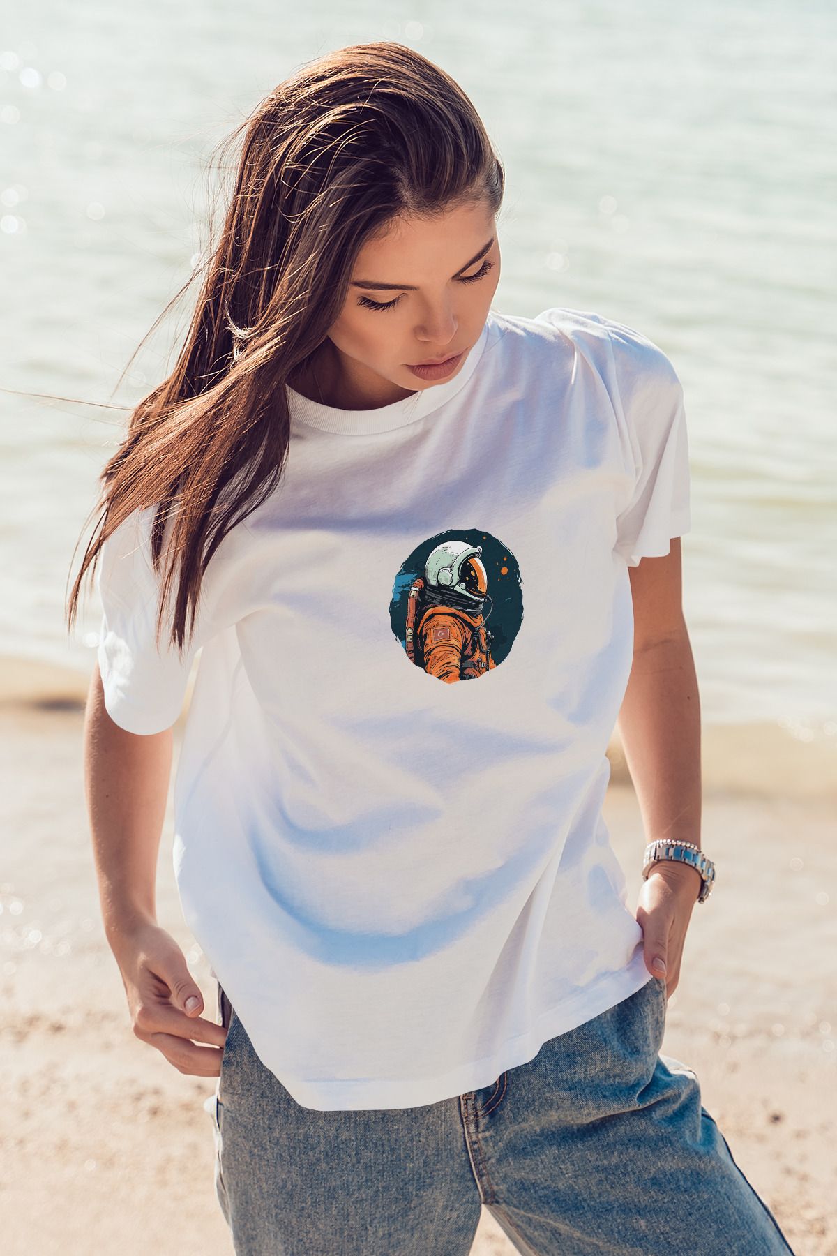Decrift Astronot %100 Pamuk Kadın T-Shirt