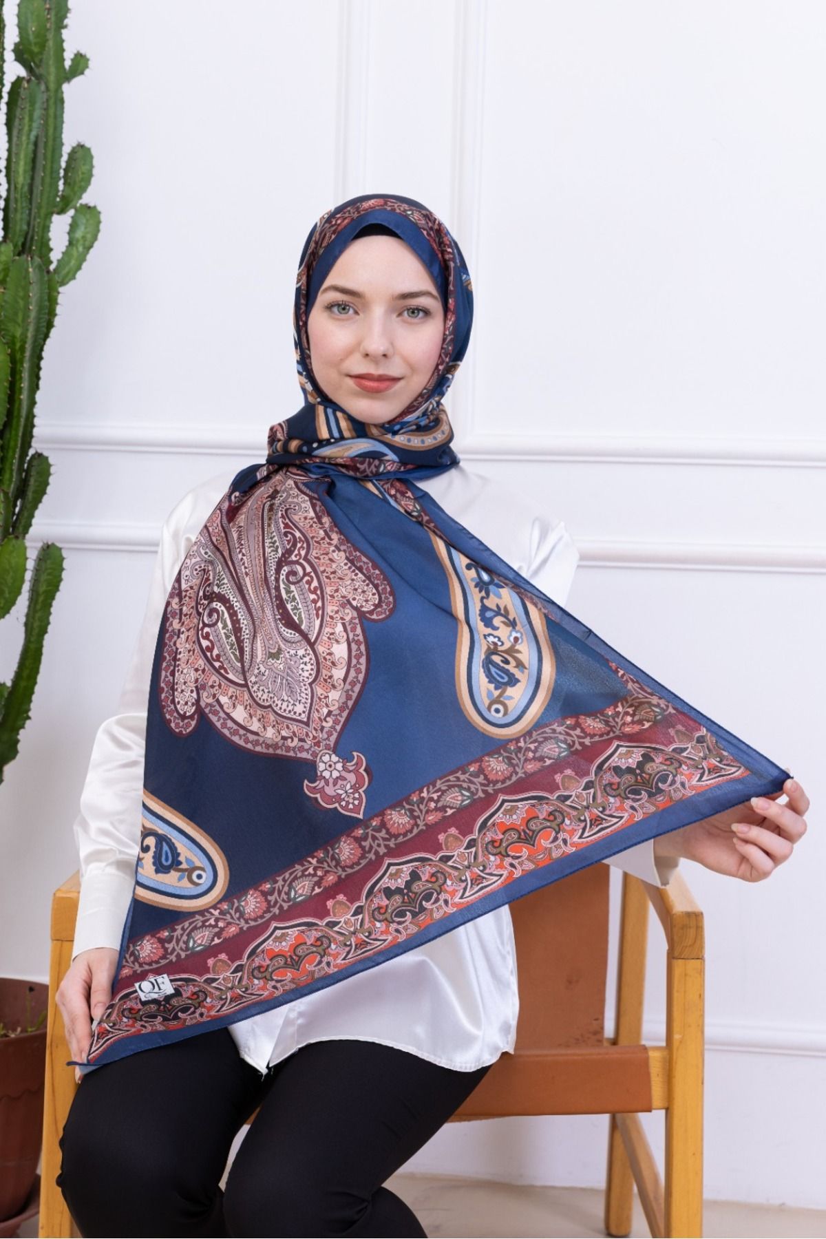 aldyoo Retro Etnik Desen İdol Janjan Şal Lacivert Bordo