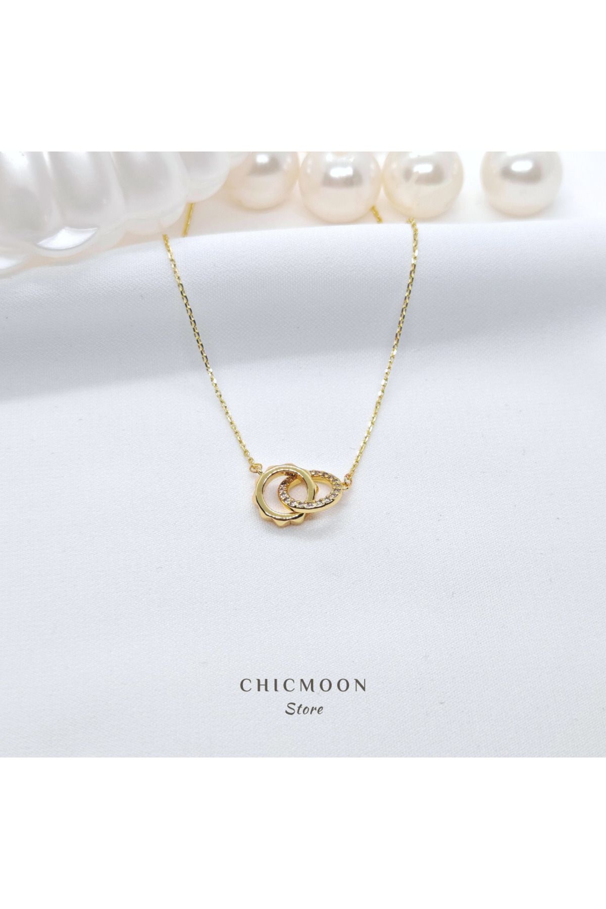 CHICMOON STORE 925 Ayar Gümüş Kaplama Taşlı İki Halka Kolye