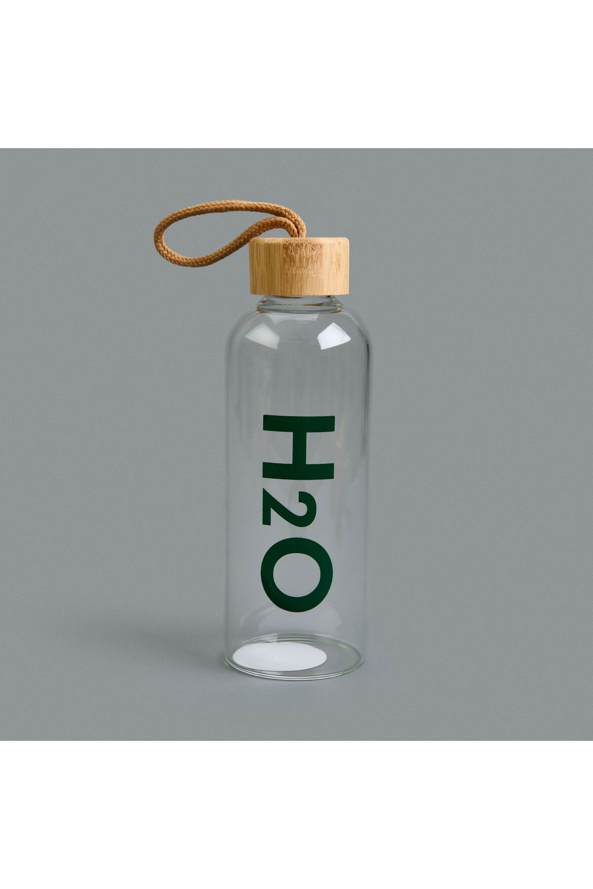 MATMEL Kılıflı Bambu Kapaklı H2O Cam Matara - Şeffaf / Açık Kahverengi - 800 ml
