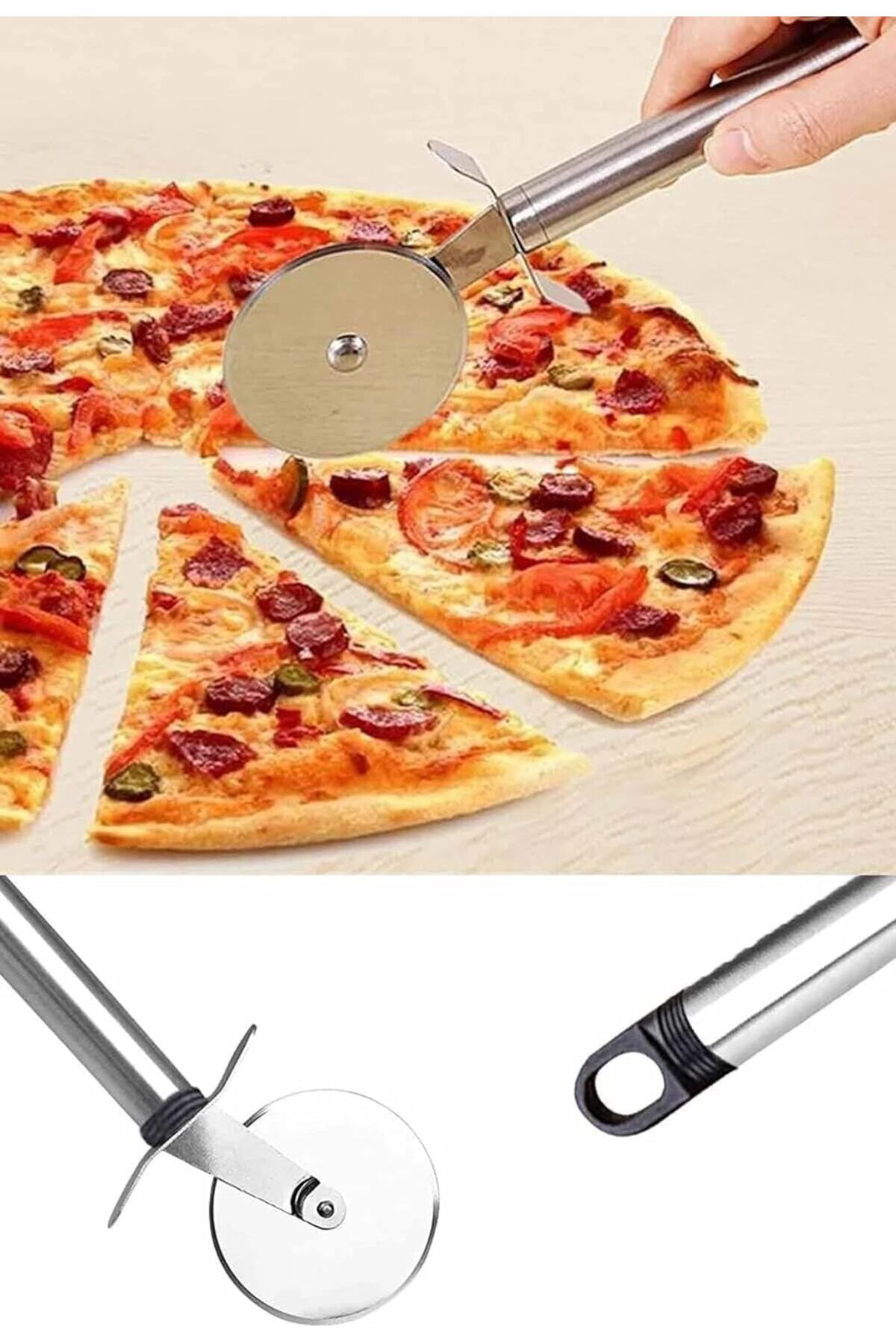 STOREMAX ELZ Home Metal Saplı Pizza Ruleti: Paslanmaz Çelik Pizza Kesme Bıçağı, Profesyonel Kesim için