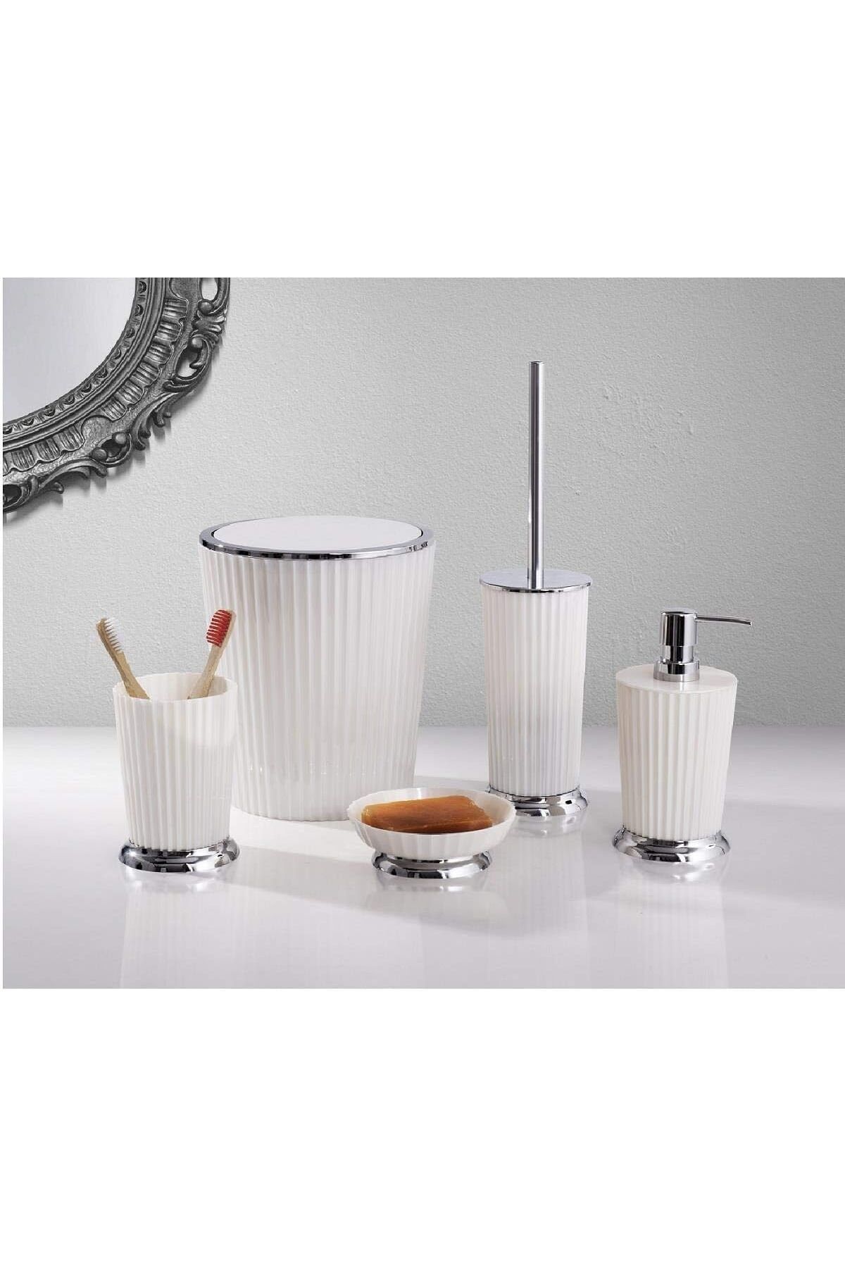 Mu Art Ahşap Mrt Nely Banyo Seti, 5 Parça, Beyaz Art 871301
