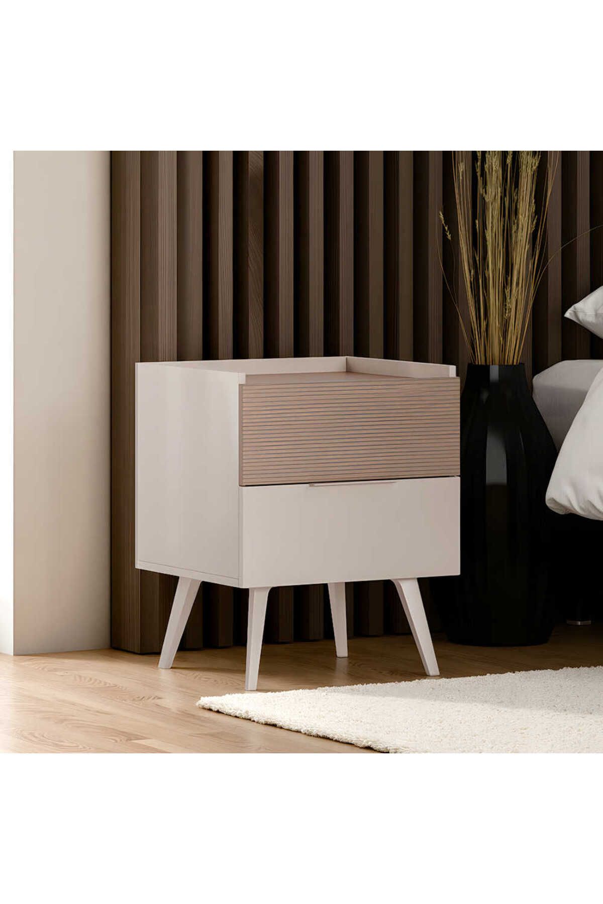 Adore Mobilya Milano 2 Çekmeceli Komodin - Vizon/Zebra 50x62x44 cm