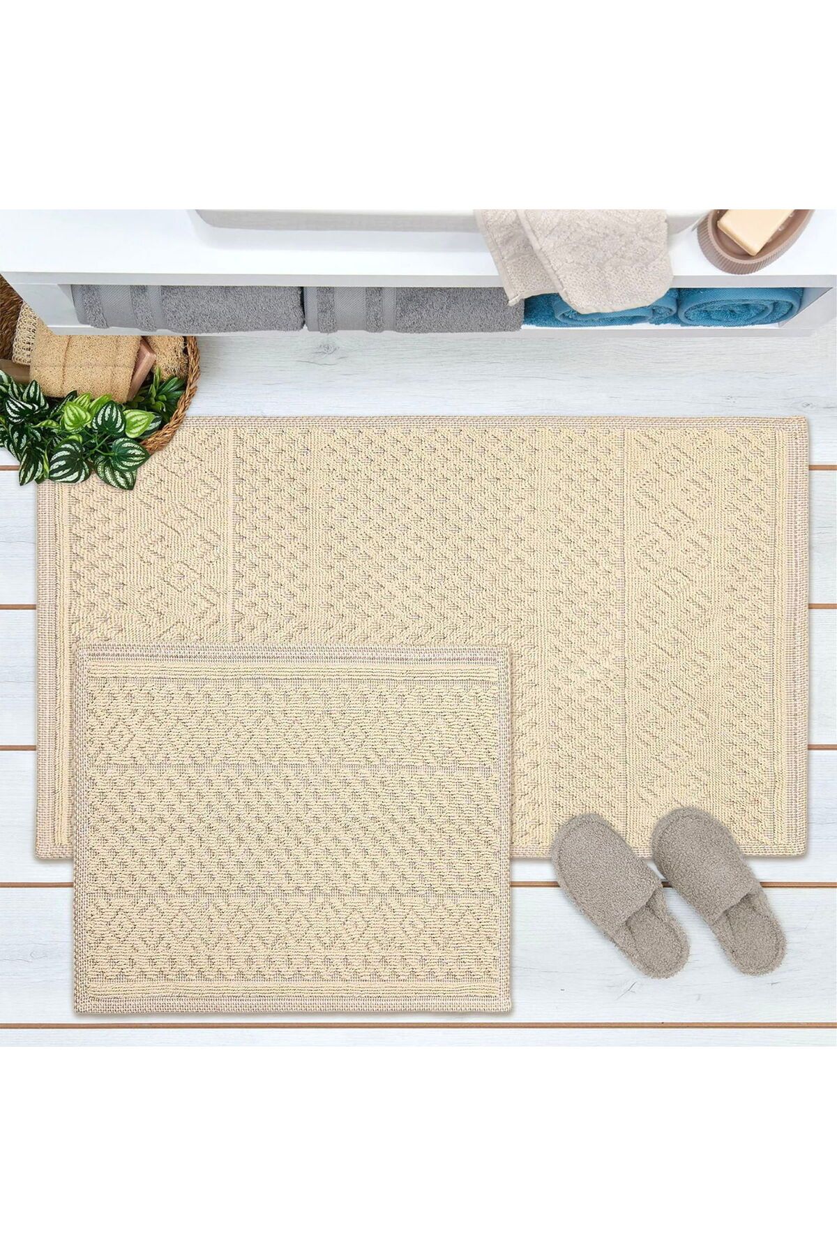 ASPARTAM Merry Natürel 2'li Banyo Paspası - Bej - 60x100 cm + 50x60 cm