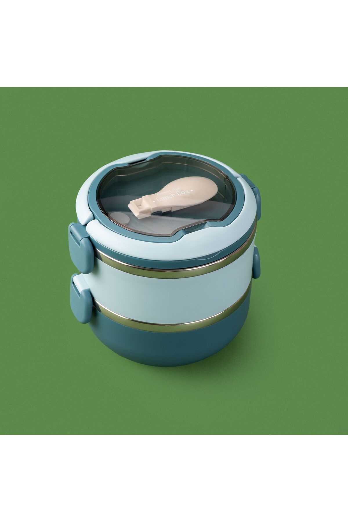 ASPARTAM-Round 2 Layer Food Container with Fork and Spoon - Blue - 850 ml 2
