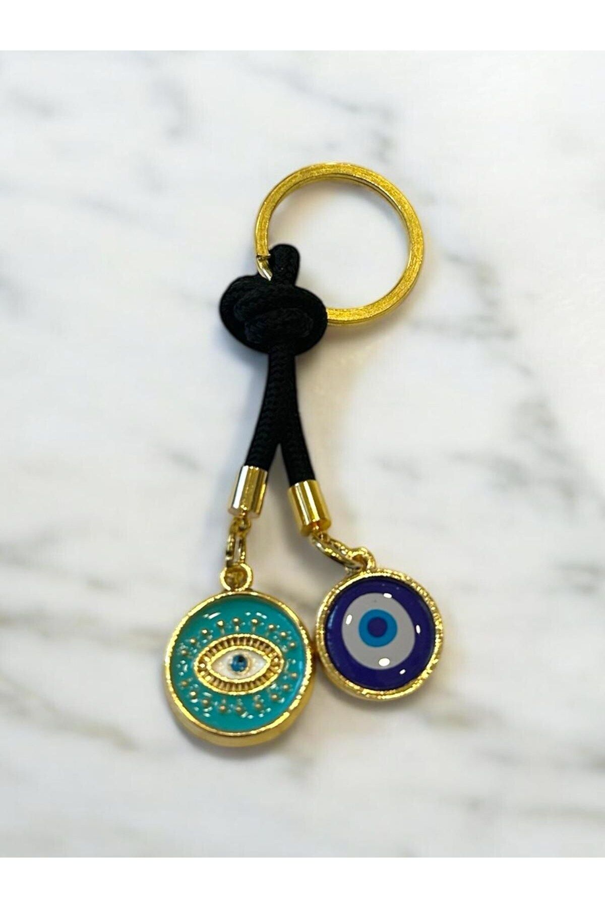 HEDİYE FİKRİ Çift Nazar Boncuklu Anahtarlık - Siyah (10,5 cm) Hediyelik