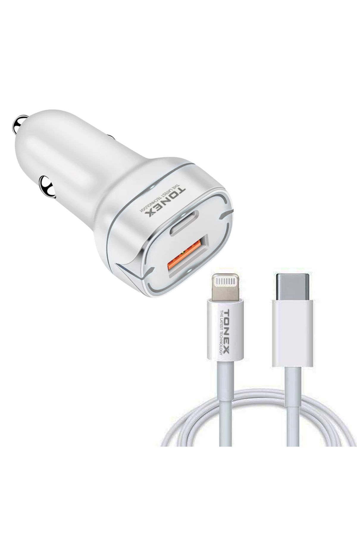tonex LA-38W PD + USB-A Type-C to Lightning Kablolu Araç İçi Şarj Aleti Set