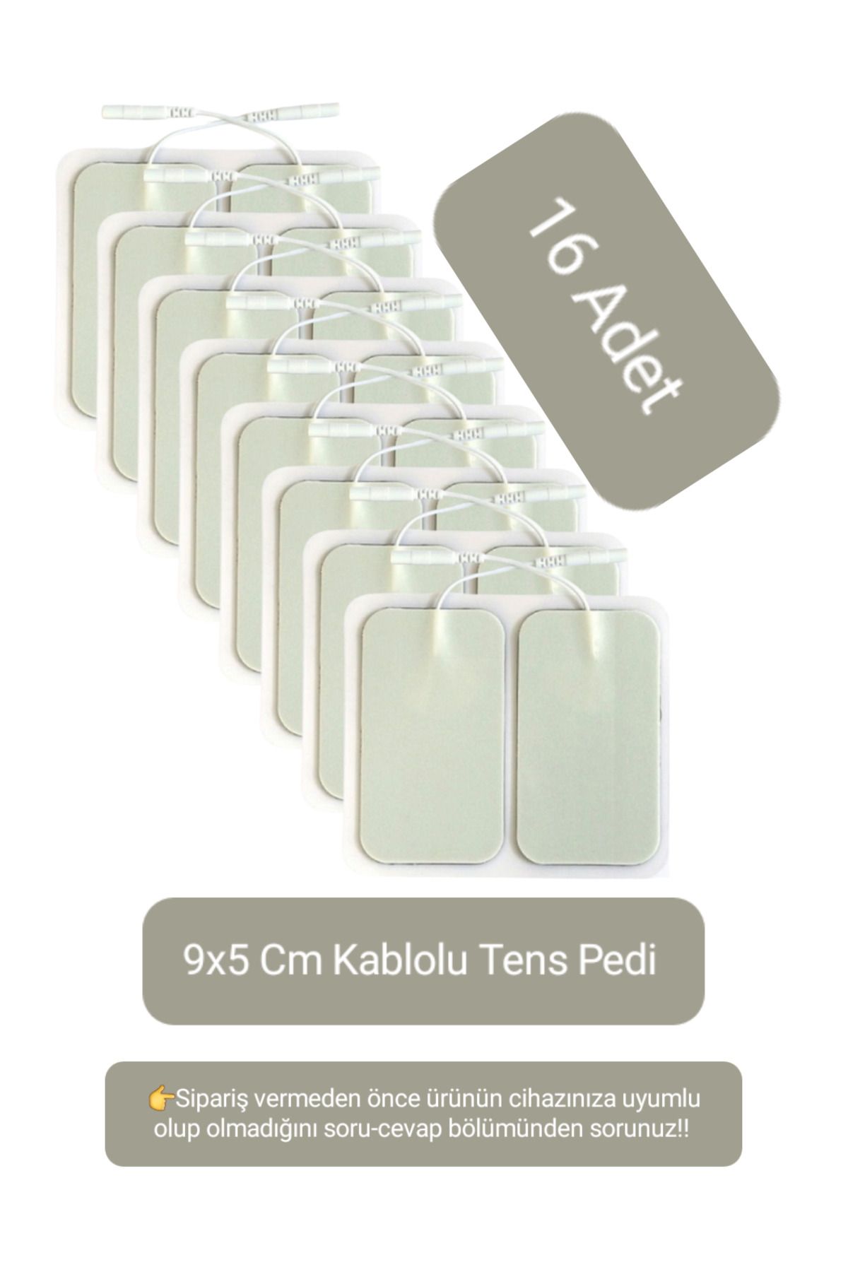 MediPal 16 Adet 9x5 Cm Kablolu Tens Pedi - Kendinden Yapışkanlı Tens Elektrodu - Yedek Elektrot