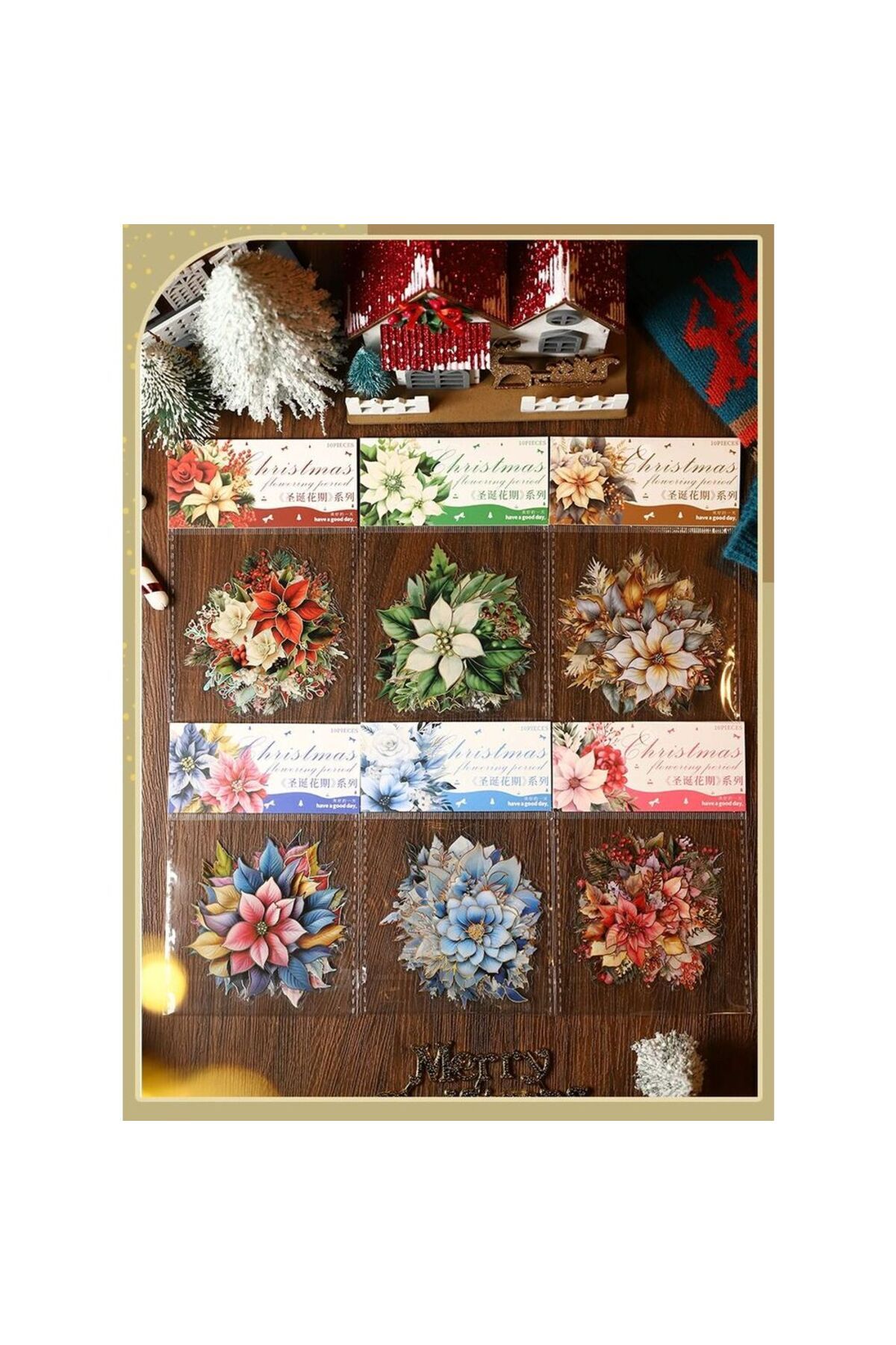 İthal O13-10 adet yıl başı cicek PET sticker - Numara : 2