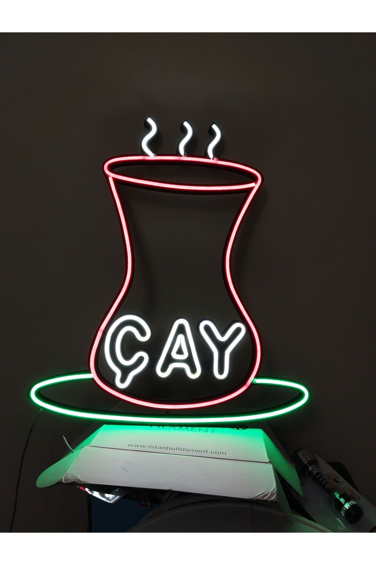 Neon Çay Şeklinde Neon LED Lamba – 3D Baskı, 12V Adaptörlü, Aç/Kapa Düğmeli