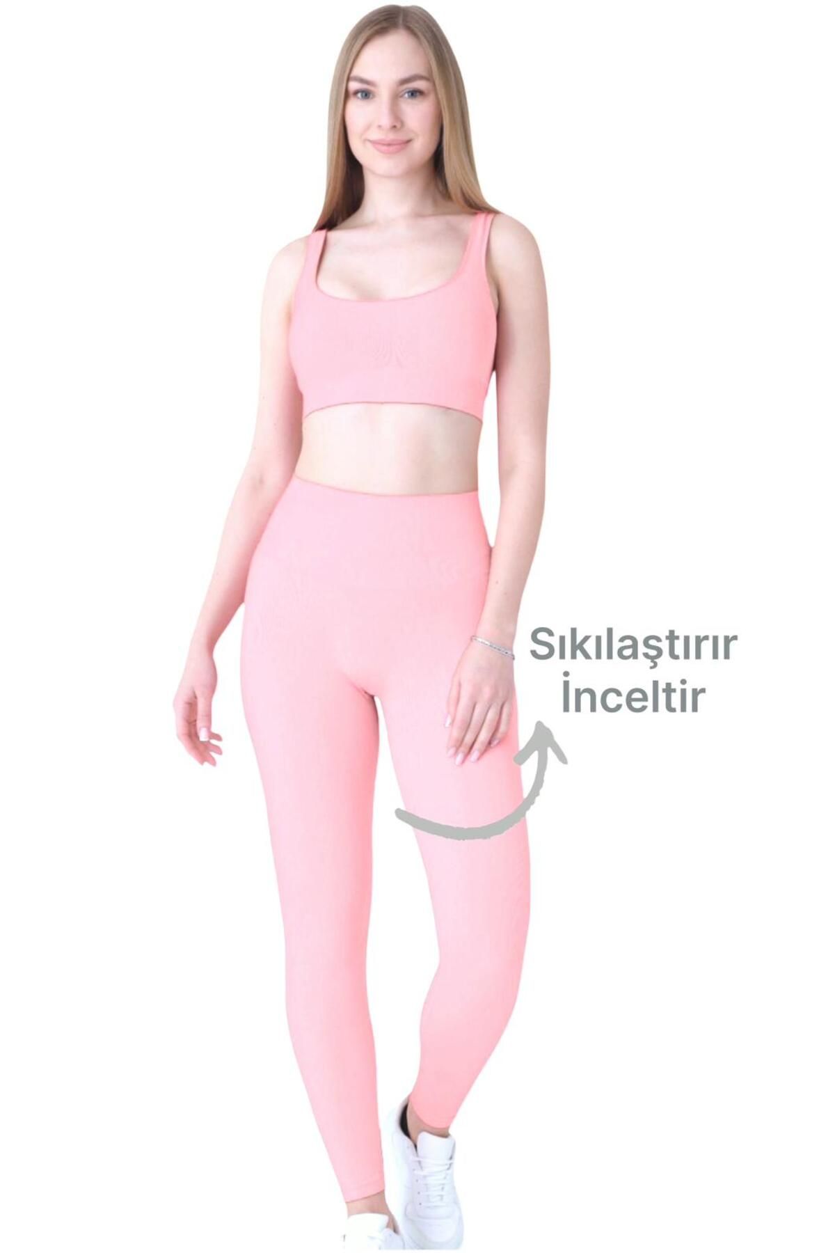 Wooster Kadın Push Up Toparlayıcı Yüksek Bel Dikişsiz Pembe Spor Tayt
