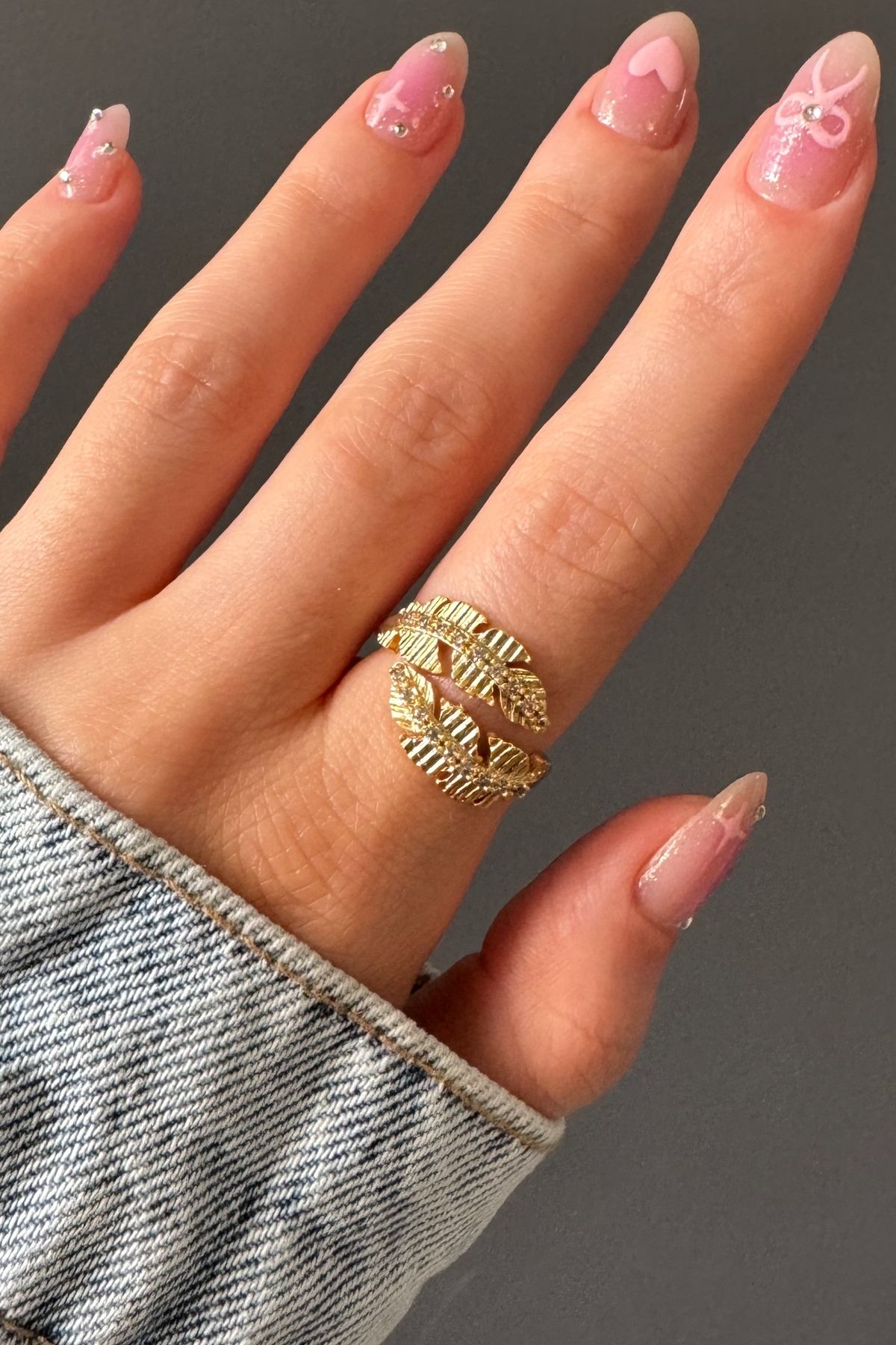 H&E DESIGN Kadın Gold Tüy Kararmaz Ayarlanabilir Yüzük