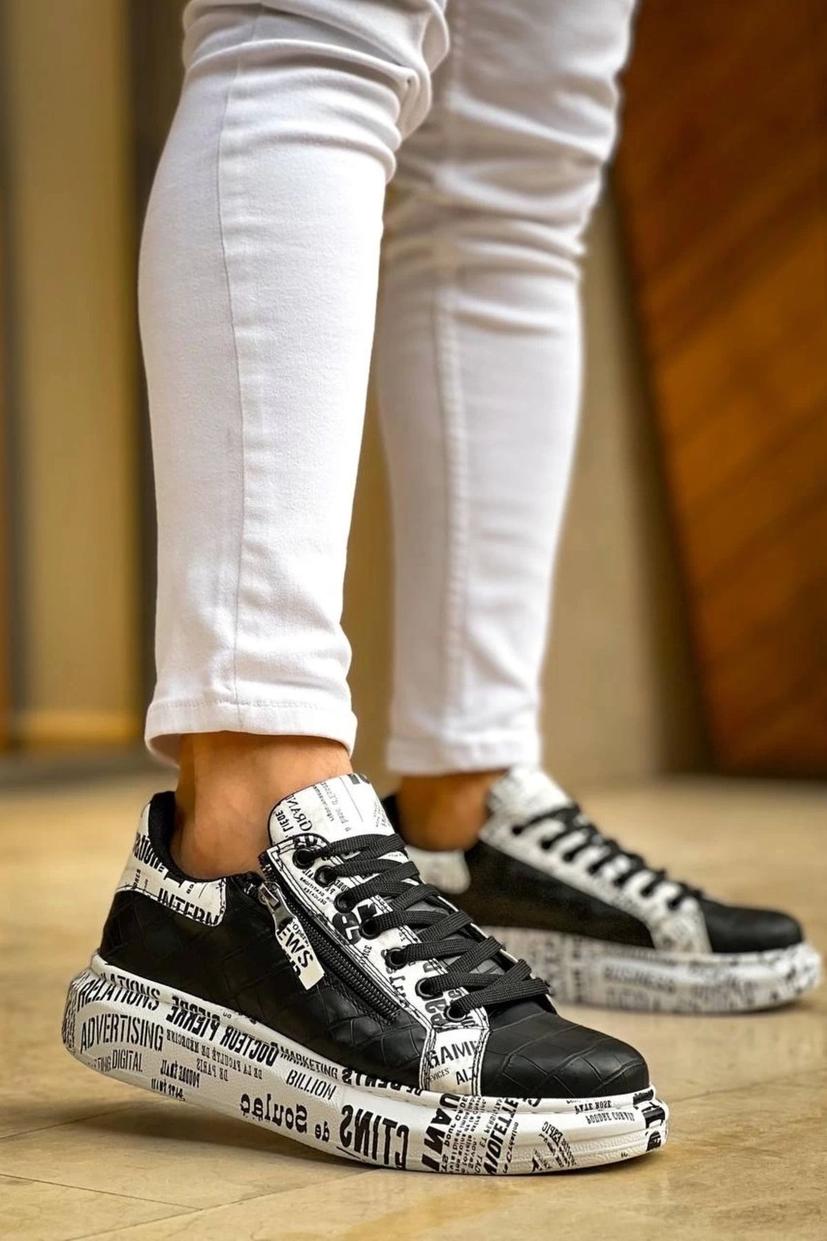 OurStyles KB-02 Kuback Bağcıklı Crocodile Siyah Gazete Günlük Erkek Ayakkabı