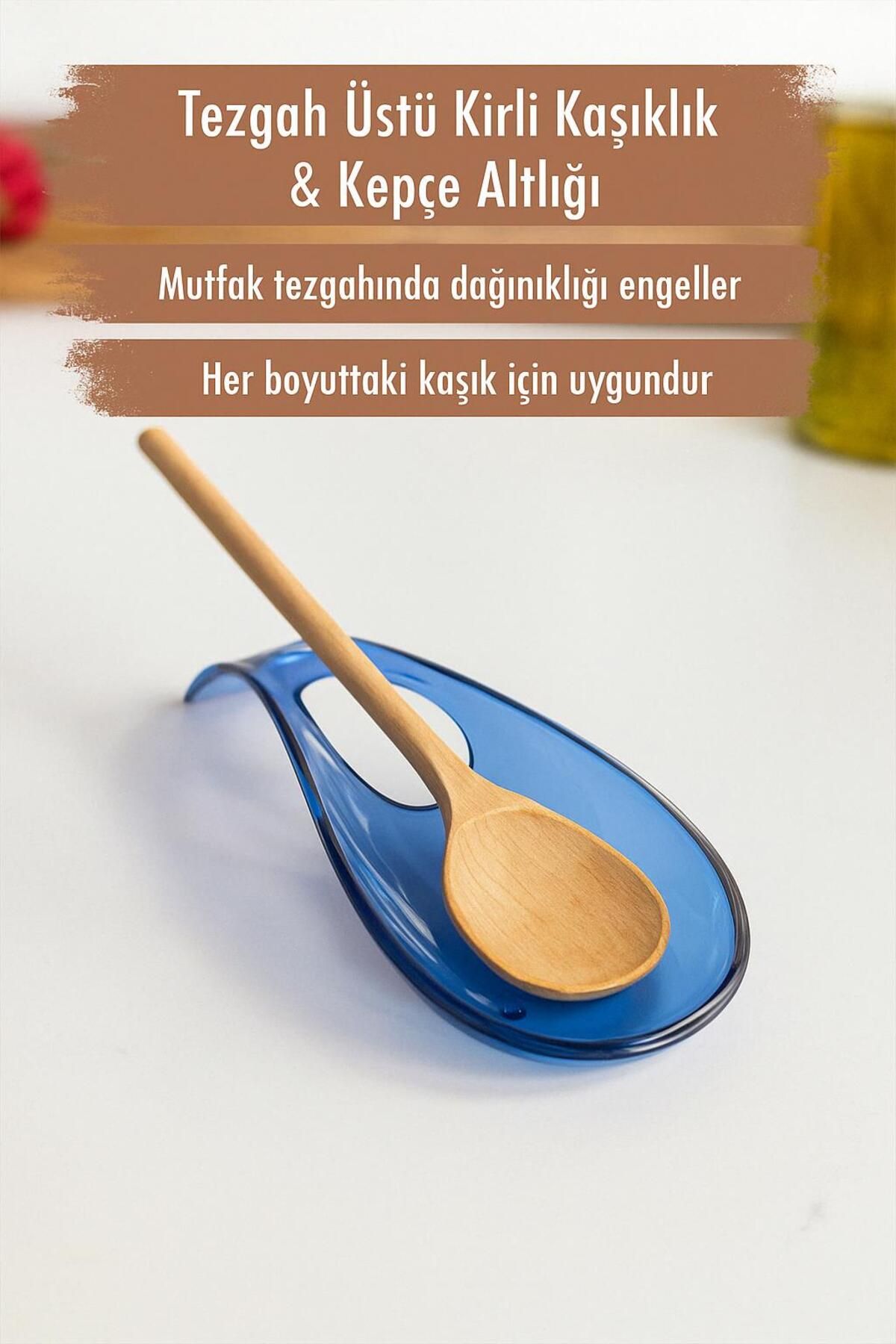 Mu Art Ahşap Akrilik Mavi Tezgah Üstü Kirli Kaşıklık & Kepçe Altlığı