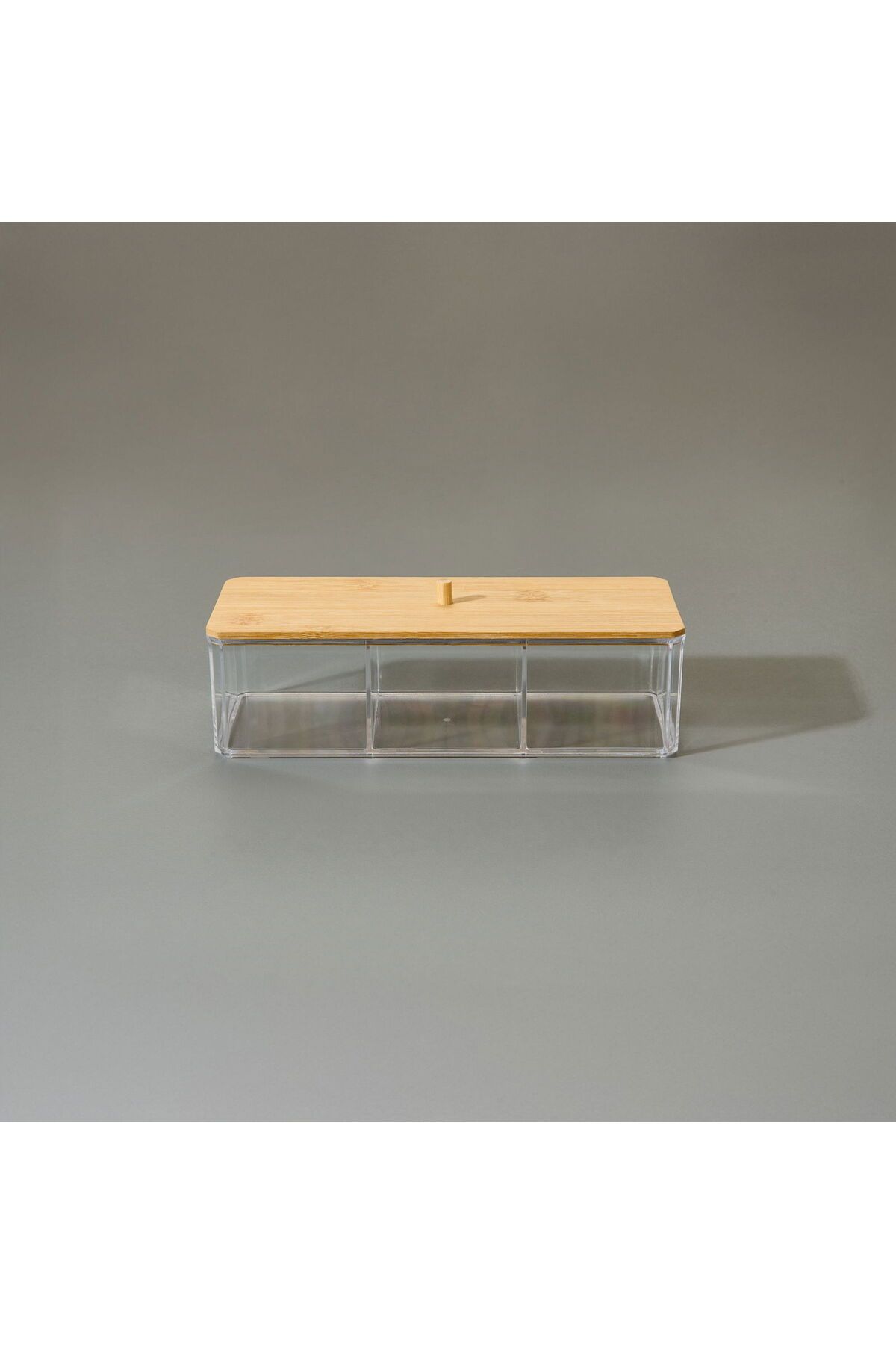 ASPARTAM Bambu Kapaklı Makyaj Organizeri - Şeffaf - 24x9,5 cm