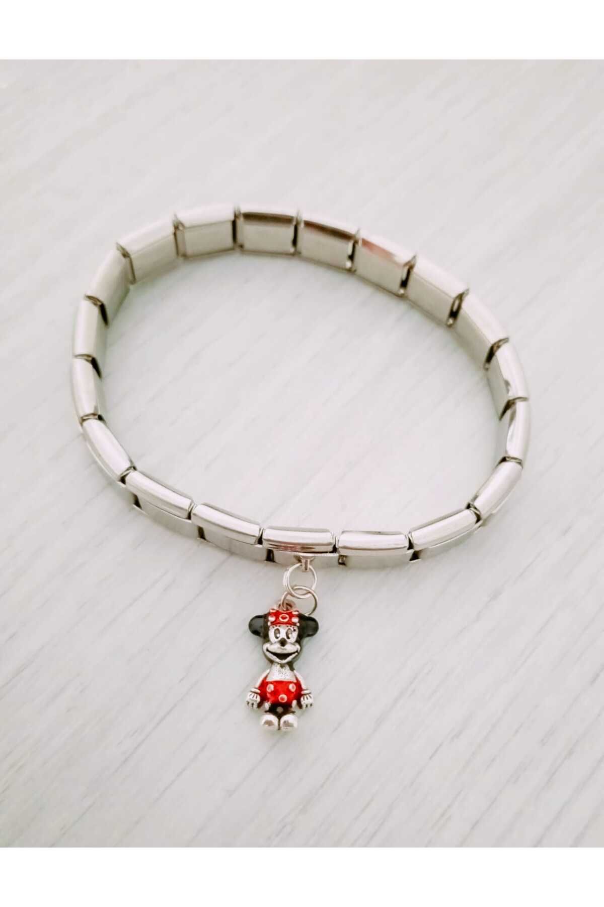 MSBTAKI stainless steel 316L Çelik Gümüş Sallantı Minnie Mouse Model İtalyan Bileklik Nomi 19cm