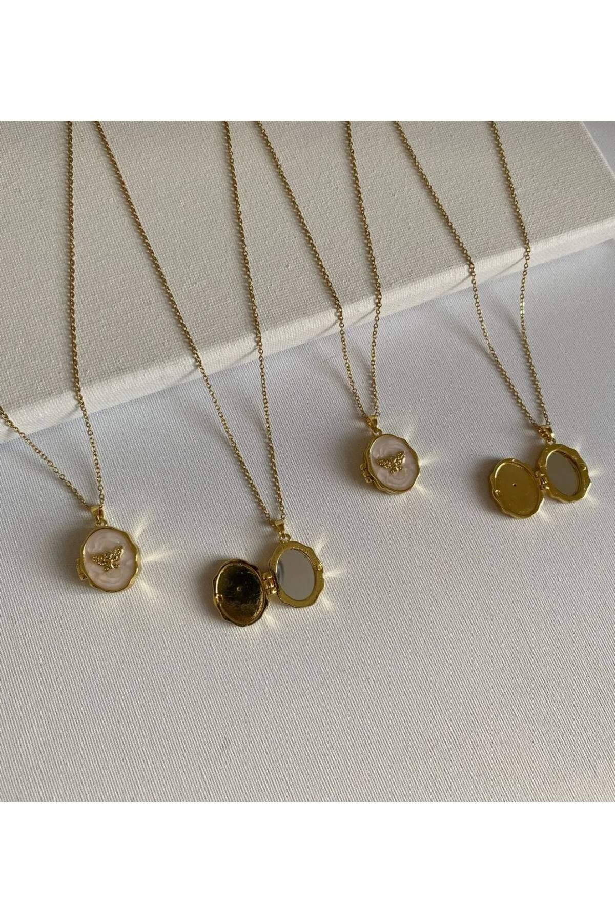 HND collection Kelebek Figürlü Açılabilir Aynalı Madalyon Gold Renk Kolye
