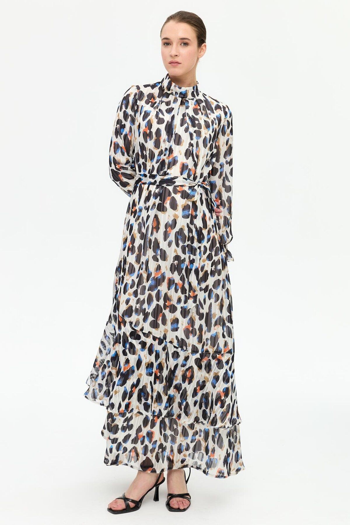 Esswaap-Stain Patterned Empirime Dress Ecru 2