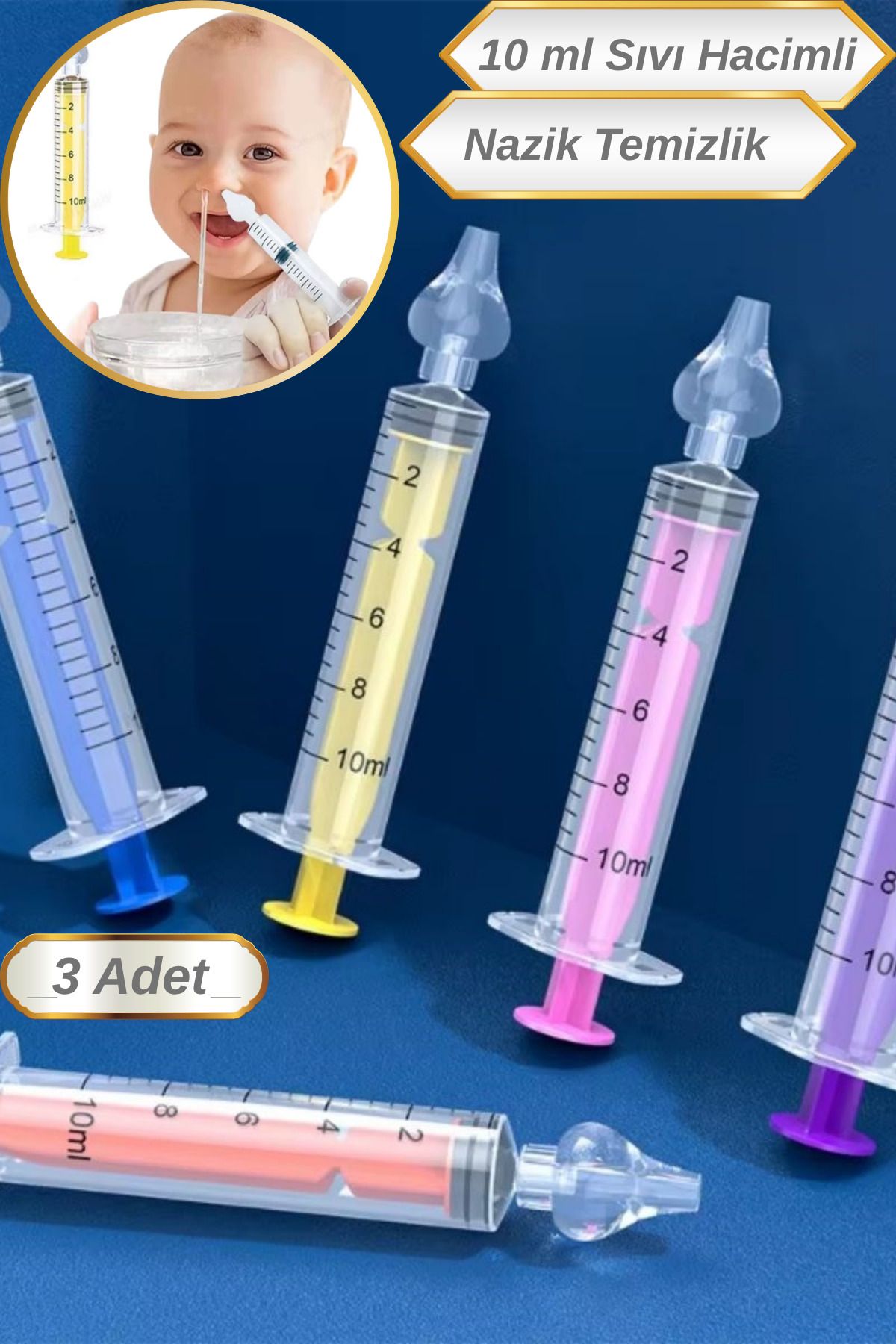 Hane Dostu 3 Adet 10 ml Sıvı Hacimli | Yeniden Kullanılabilen Manuel Burun Açıcı Şırınga