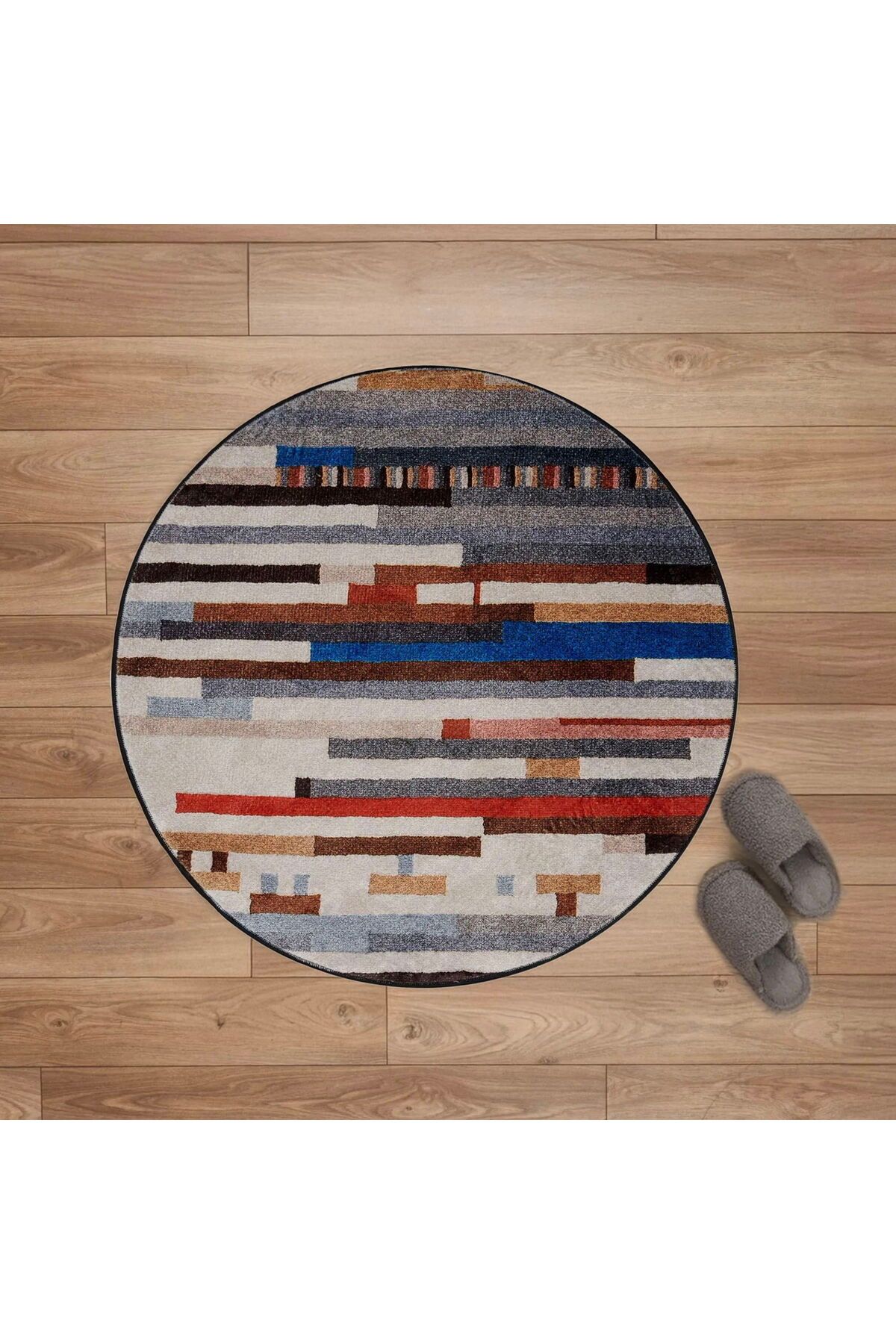 ASPARTAM Desenli Yuvarlak Halı - Renkli - 90x90 cm