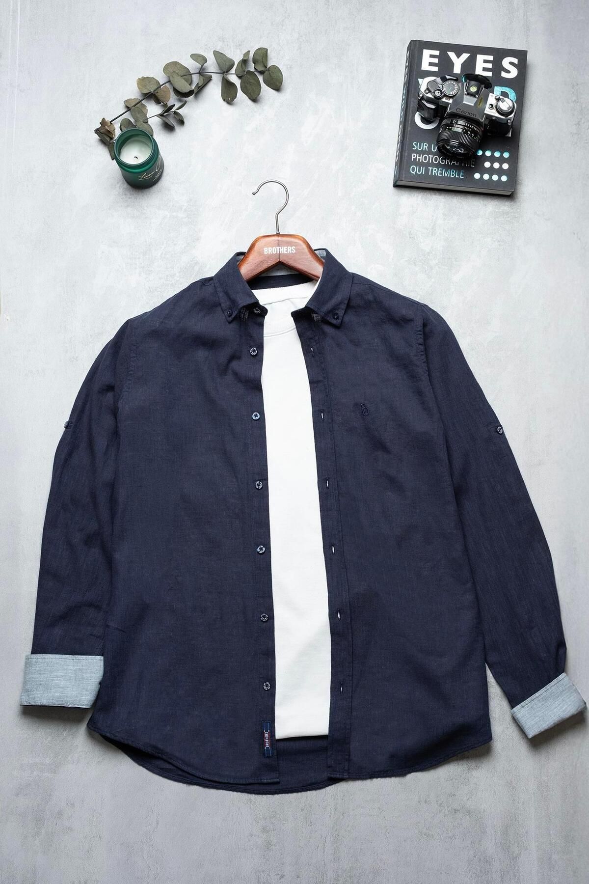 Brothers Erkek Tailored Fit Uzun Kol Logo Nakışlı Yıkamalı Pamuk Keten Gömlek Lindy Ls B01.251.709 -