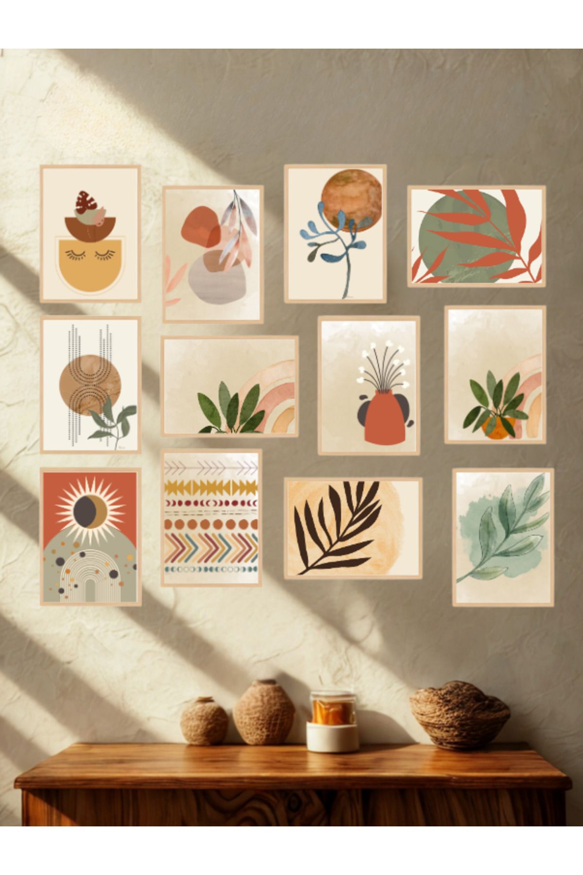 Tuba Decor 12 Parça Çerçeve Görünümlü bohem MDF Tablo Seti