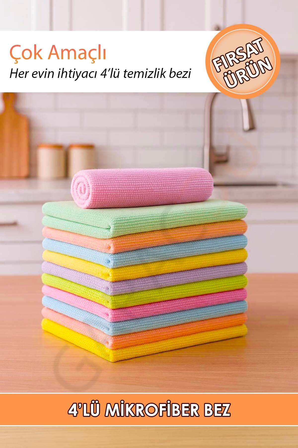garaccu Mikrofiber Temizlik ve Kurulama Bezi 30x30 cm 4 Adet, Mutfak ve Genel Temizlik Bezi