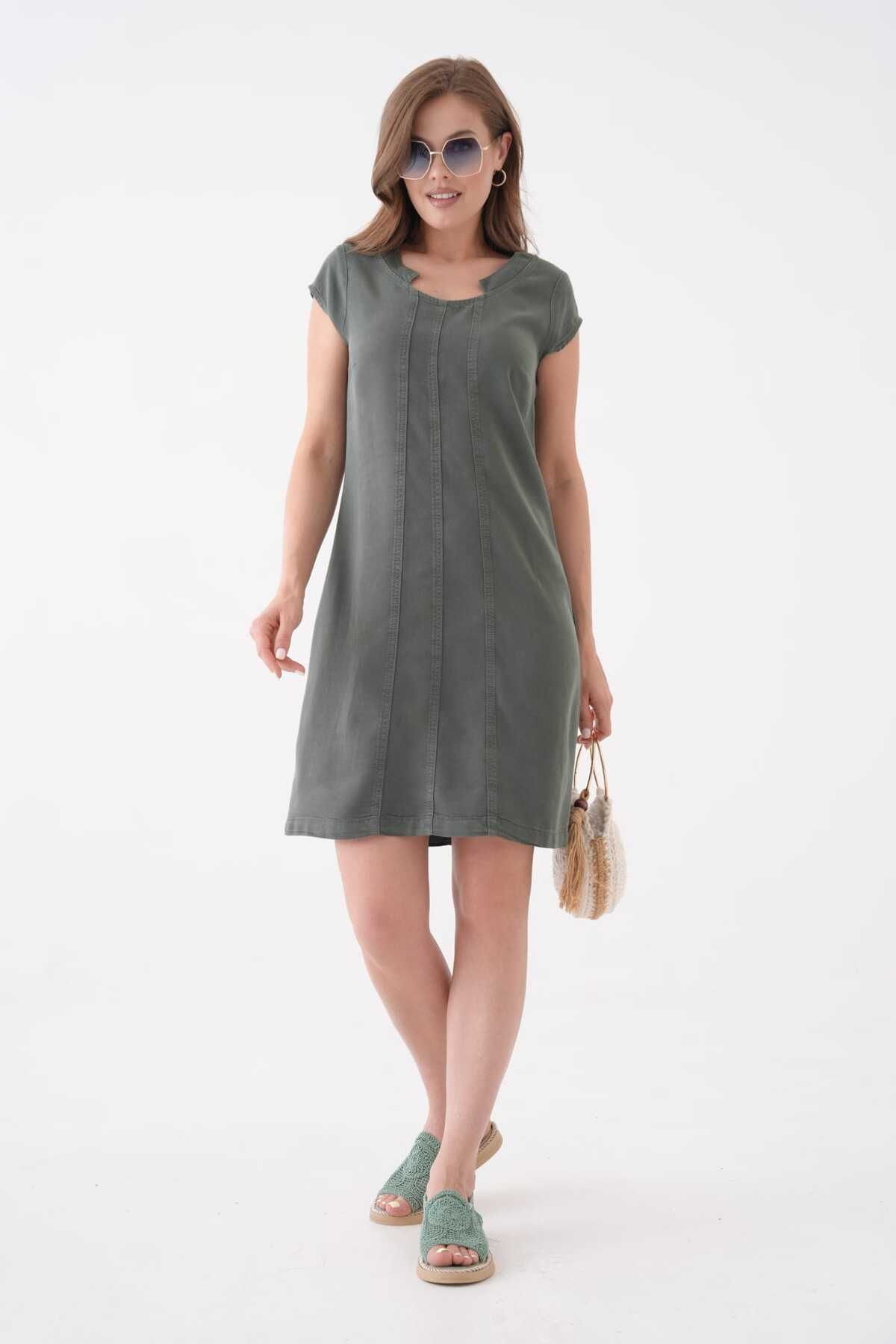 ALDAGİY YAKA DETAYLI TENCEL™ ELBİSE