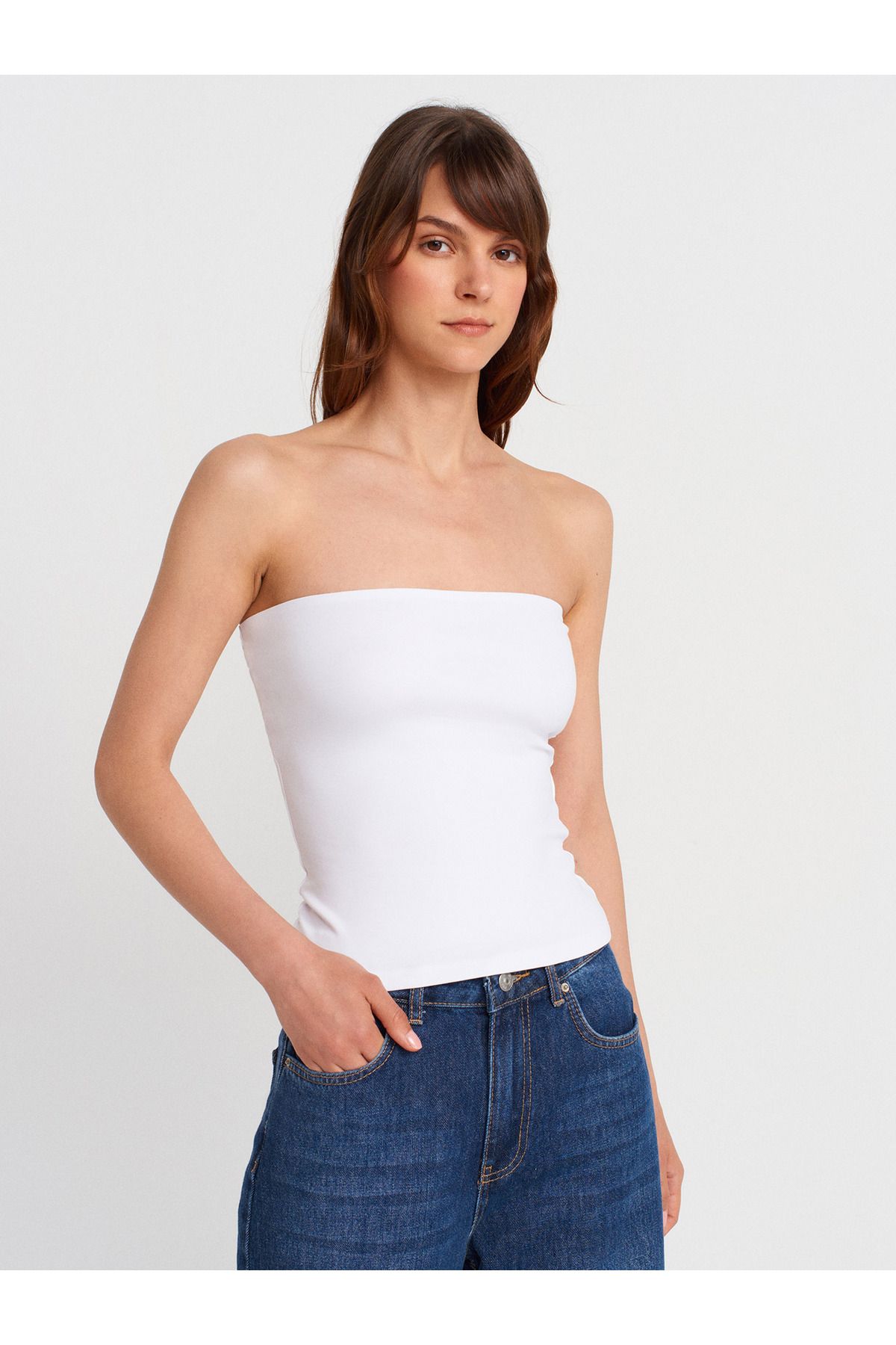 Dilvin 21103 Straplez Top-Beyaz