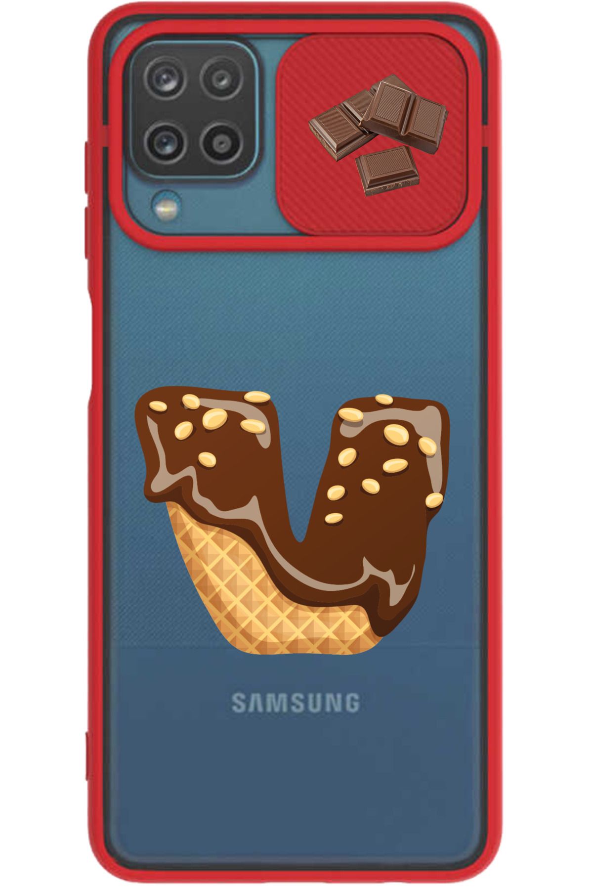 Rotaks Samsung Galaxy A12 - M12 Uyumlu Kılıf Sürgülü Slayt İsme Özel Çikolata Harf Baskılı