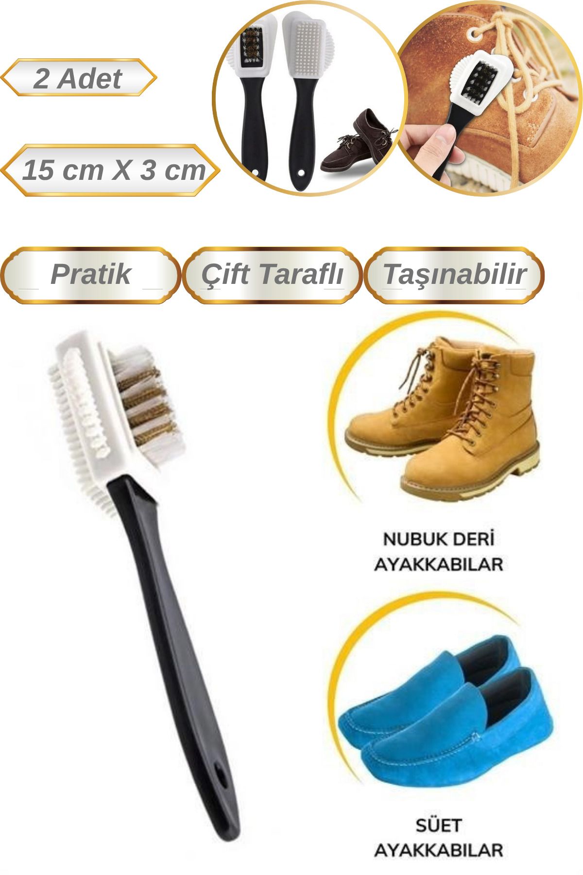 Hane Dostu 2 Adet Çift Taraflı Taşınabilir Boyut Süet Nubuk Deri Ayakkabı Bot Temizleme Bakım Fırçası