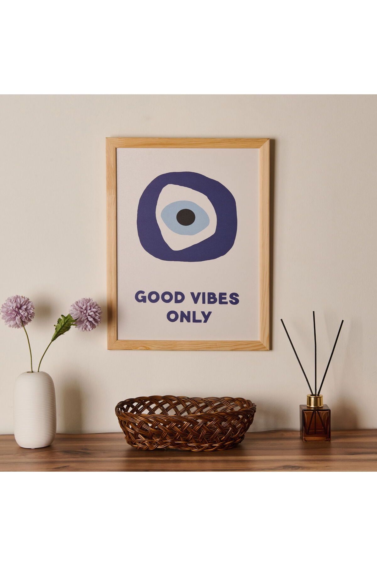 ASPARTAM Good Vibes Only Duvar Panosu - Mavi / Beyaz - 30x40 cm