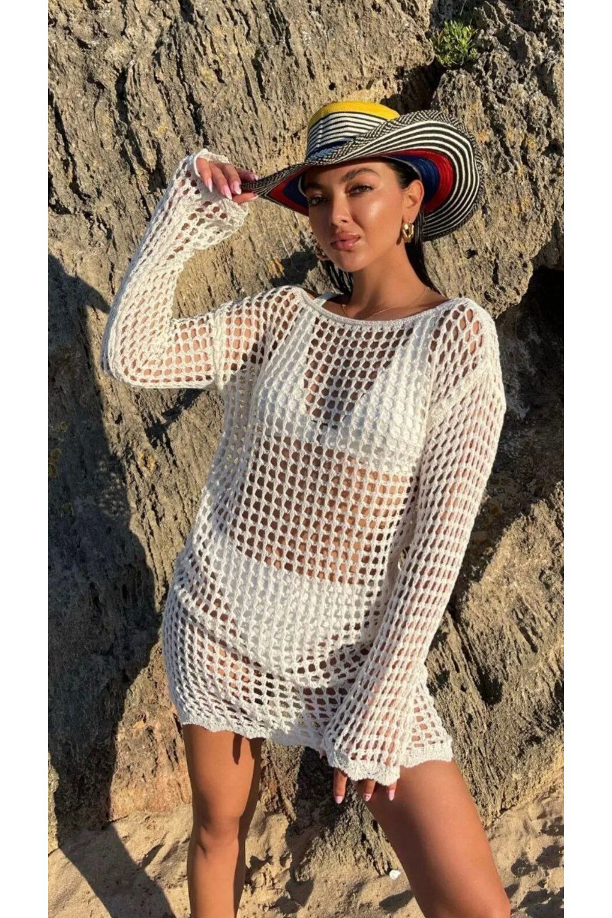 Noi Belis Taş Mini Boy Kayık Yaka Ajurlu/delikli Yazlık Elbise Ss25el0005