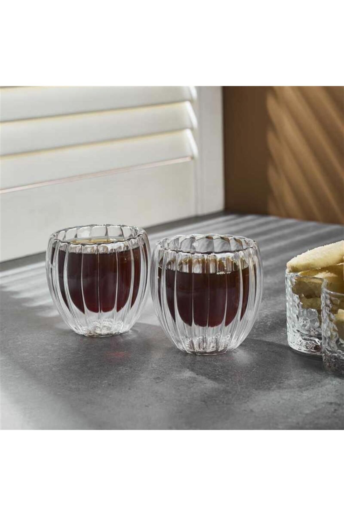 ASPARTAM Stripe Çift Cidarlı 2'li Espresso Bardağı - Şeffaf - 80 ml