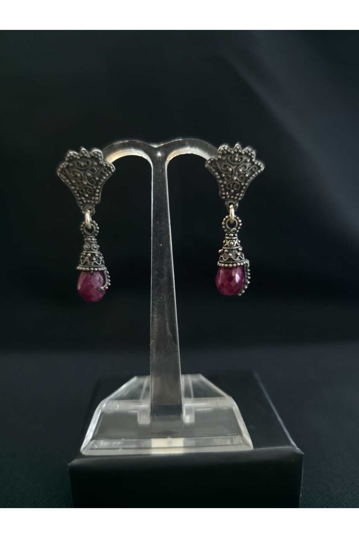 sarıyer silver Kristal Kesim Yakut Taşlı Doğal Özel İşlemeli Markazit Taşlı Kenarlı Şık Stil 925 Ayar Gümüş Küpe