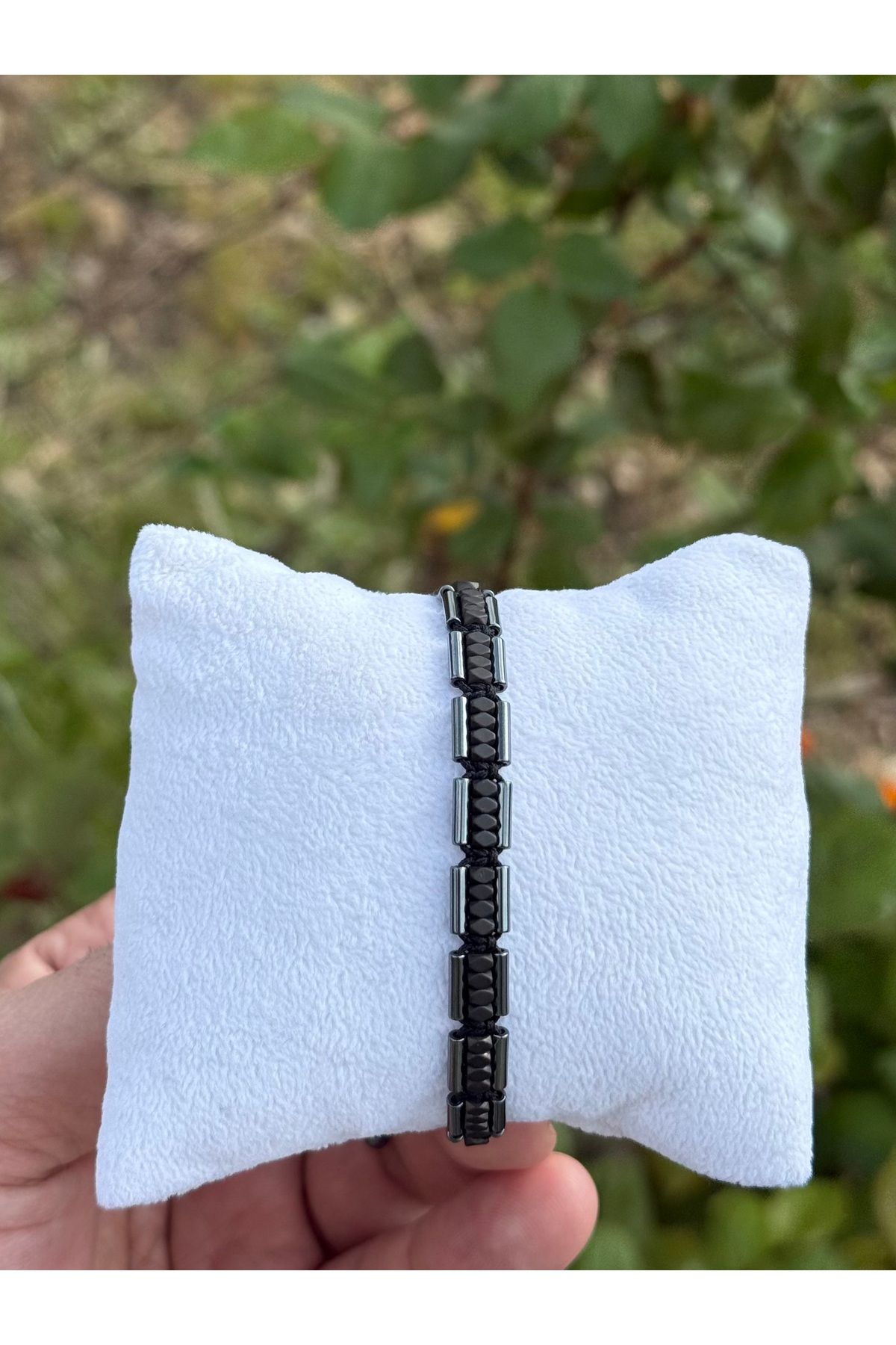Sırlı Taş Hematit Bileklik - Lotus Bright Grey Black Bileklik - Tasarım Bileklik Özel Kesim Ayarlanabilir