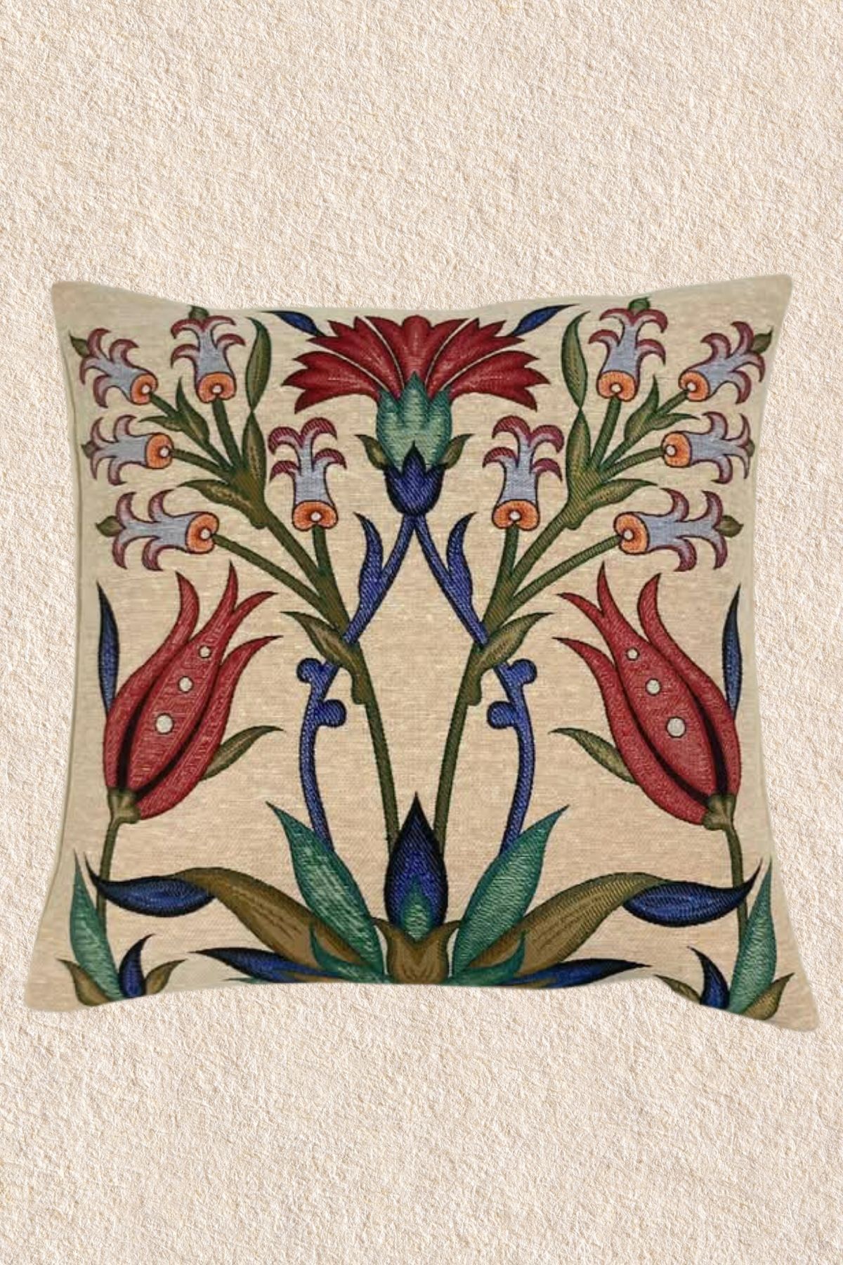 Uretti - Asude 5950 9151 Karanfil Desenli 2'li Goblen Kırlent - Yastık Kılıfı