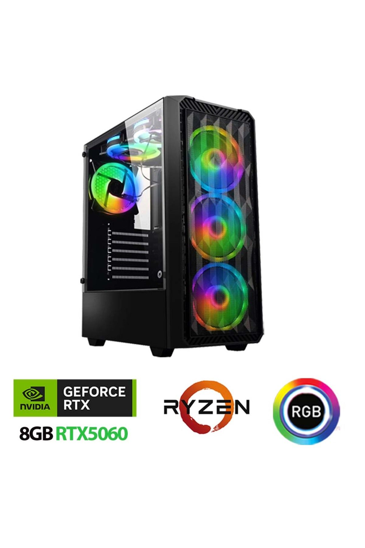 XASER Xsr1140 Ryzen 7 5700X 32GB Ram 2TB M.2 NVMe SSD 8GB RTX5060 Oyuncu Masaüstü Bilgisayarı