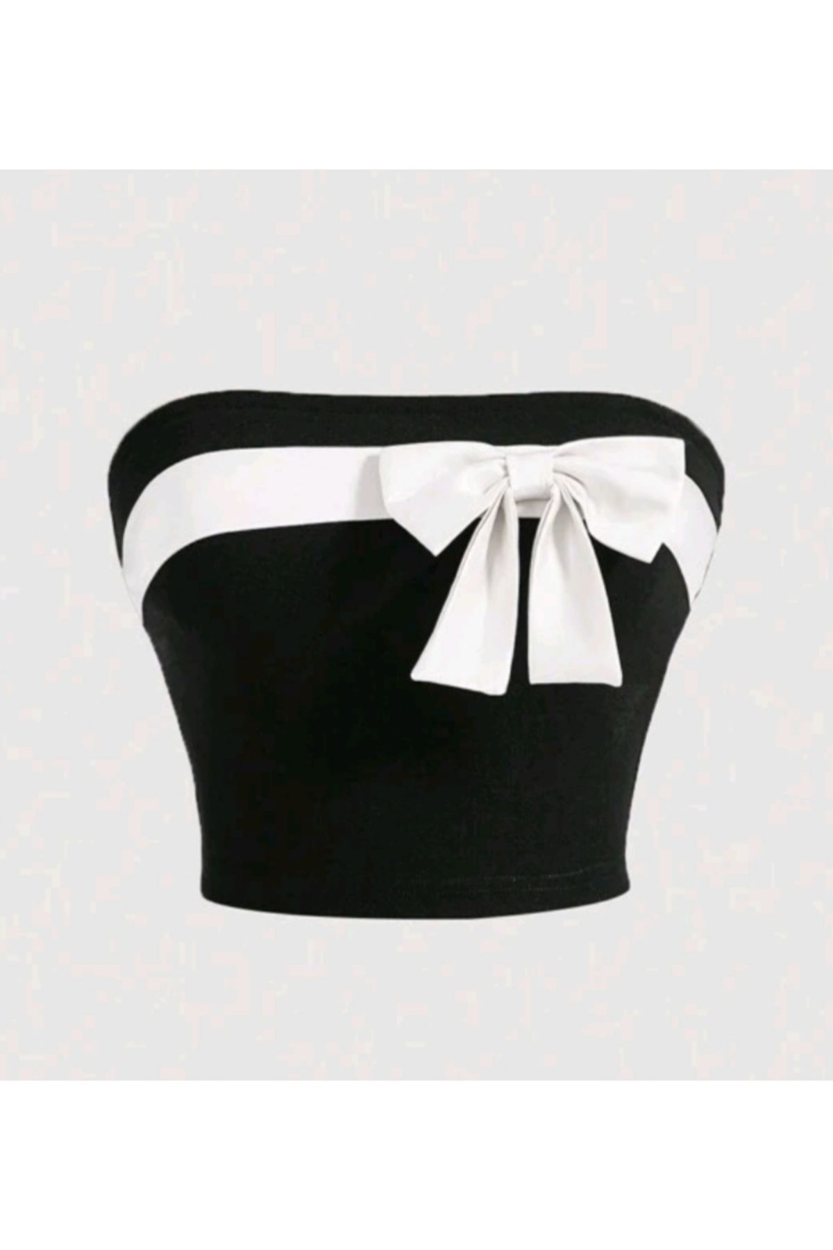 CASUALSTYLE KURDELELİ STRAPLEZ SİYAH CROP