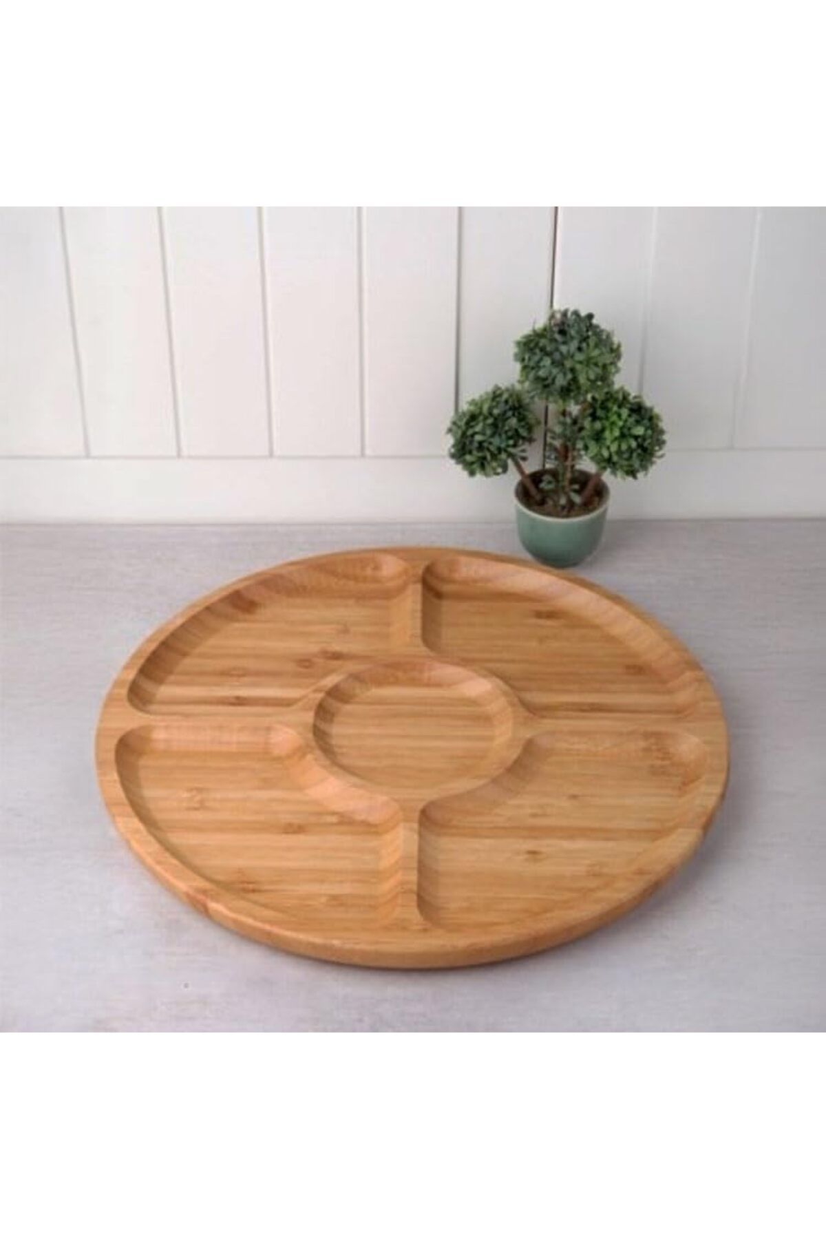 STOREMAX ELZ 5 Bölmeli Bambu Kahvaltı ve Çerez Servis Tabağı, 30x30 cm Doğal Bambu Sunum Tabağı FRNTR