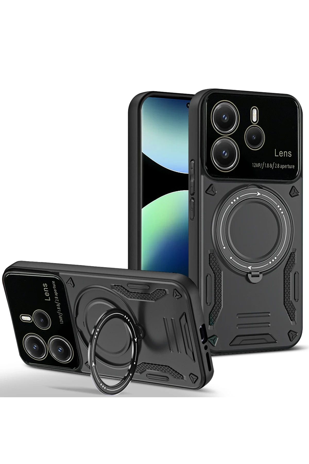 Rivor Xiaomi Redmi Note 14 4G Kılıf Kamera Lens Korumalı Magsafe Destekli Manyetik Halka Standlı Kapak