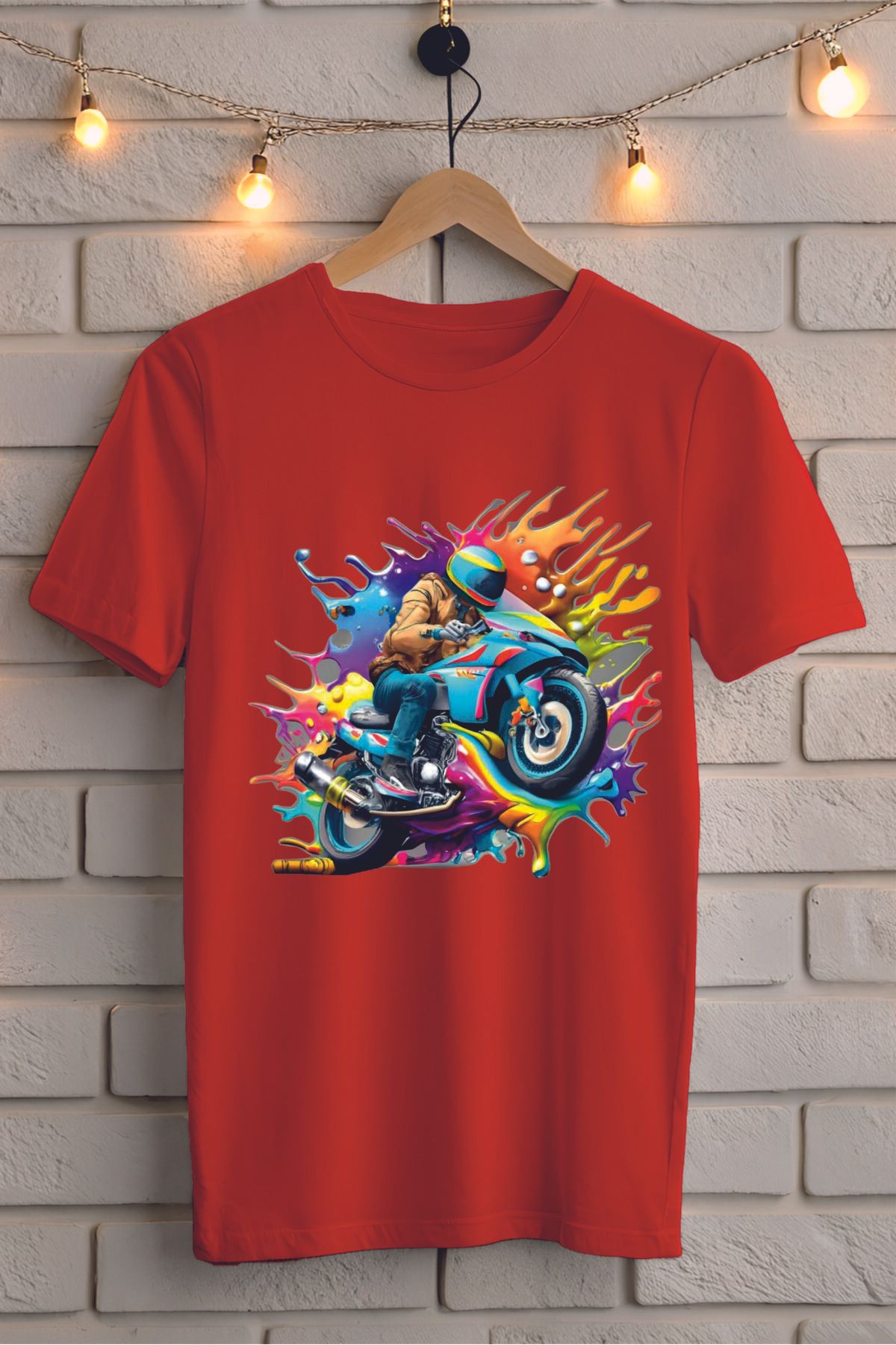 ModaSphere Renkli Motor Baskılı Unisex Oversize Tişört
