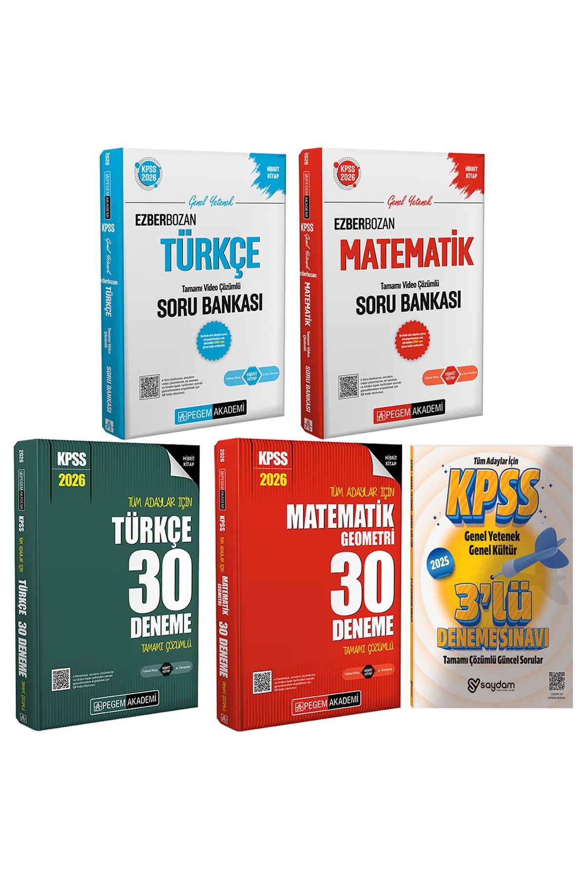 Pegem Akademi Yayıncılık 2026 KPSS GYGK Ezberbozan Türkçe-Matematik Video Çözümlü Soru Bankası-30 Deneme-Çözümlü 3 Deneme