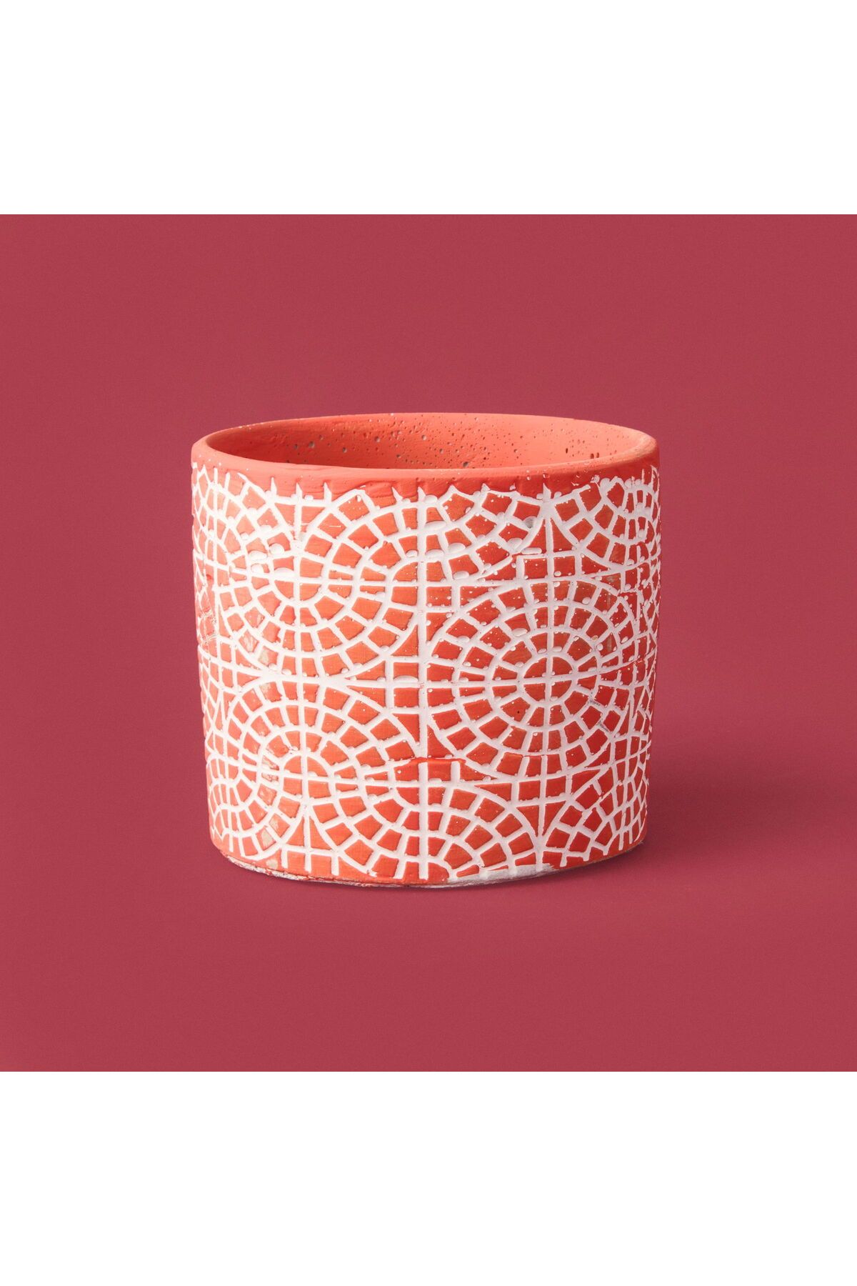 ASPARTAM Mozaik Desen Beton Saksı - Turuncu - 10x13 cm
