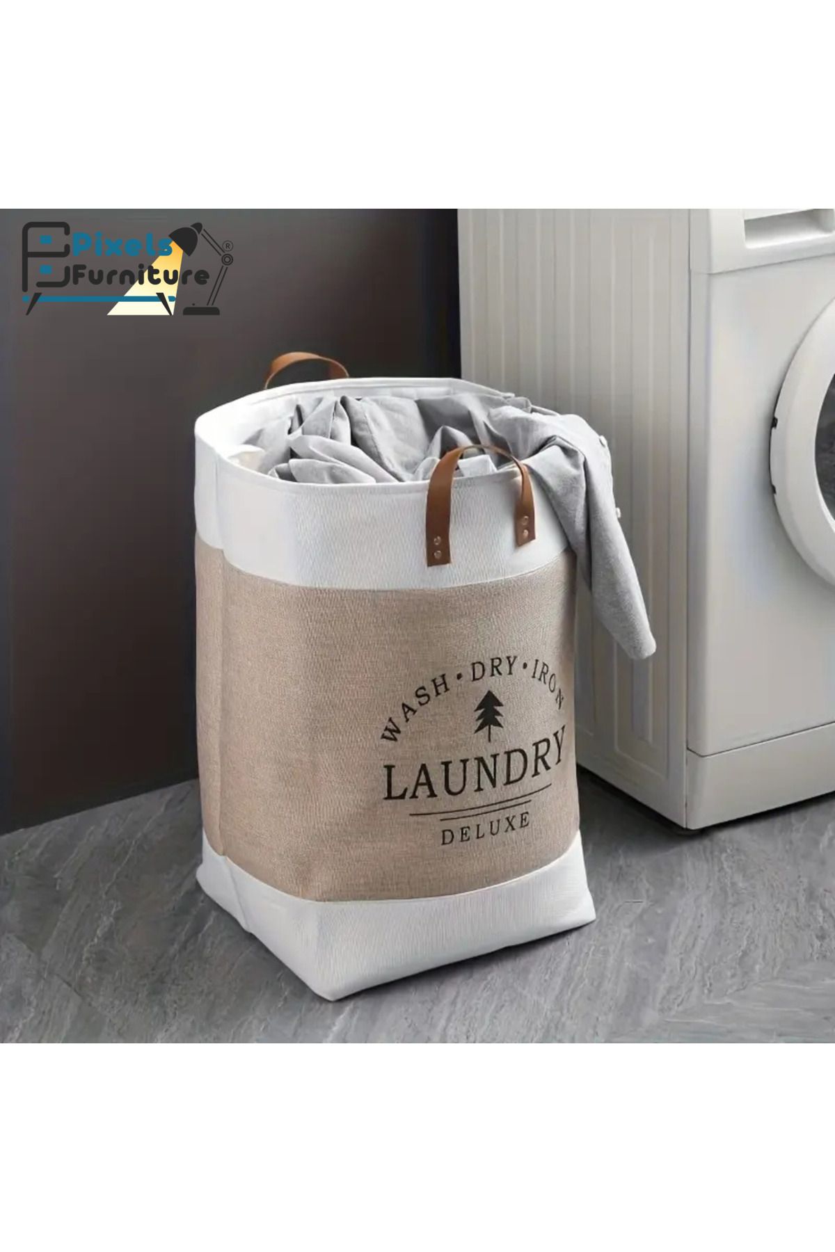 PixelsFurniture-سلة غسيل قماش مربعة قابلة للطي متعددة الاستخدام من بكسل الأثاث 5