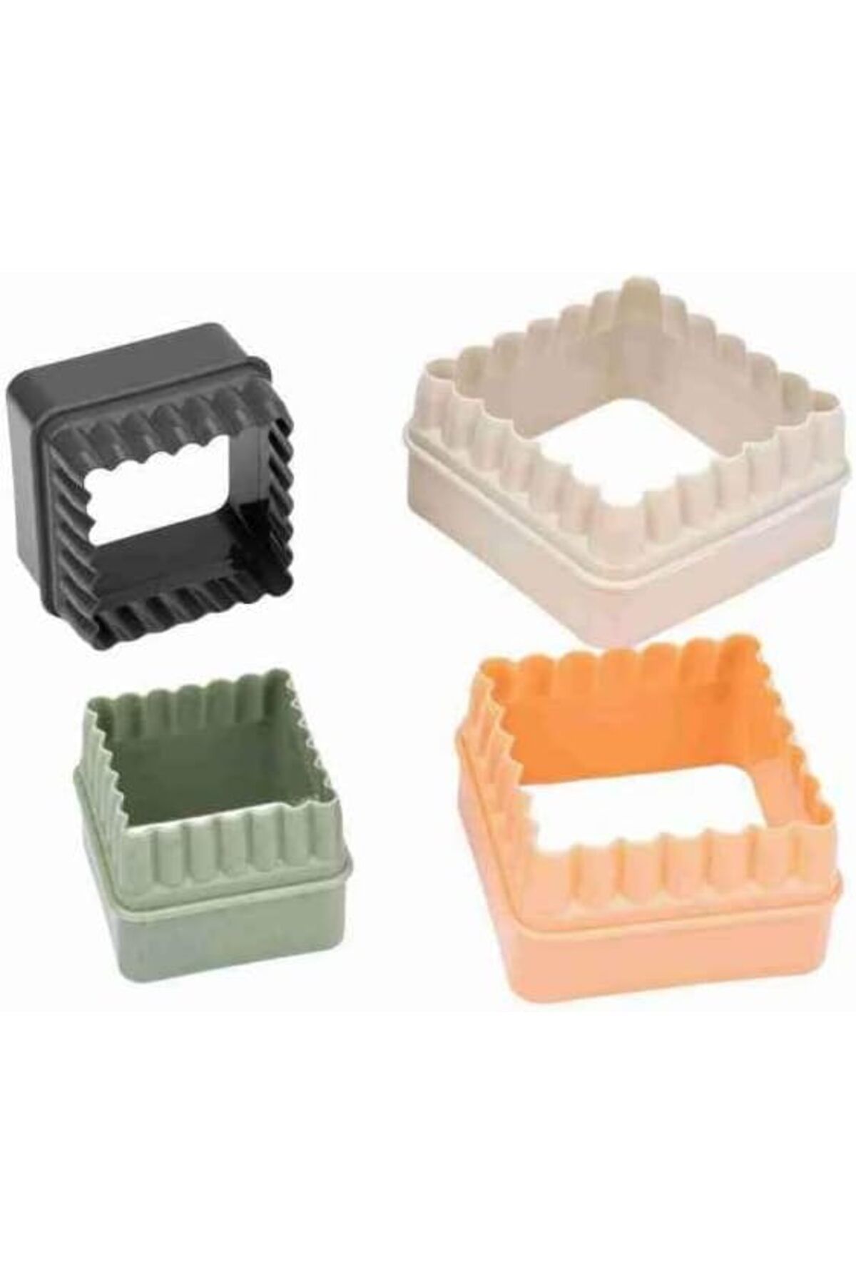 STOREMAX ELZ Plastik Kare Tırtıklı Şekilli Kurabiye Kalıbı, 4’lü Set Hamur Kesici Şekillendirici Ap