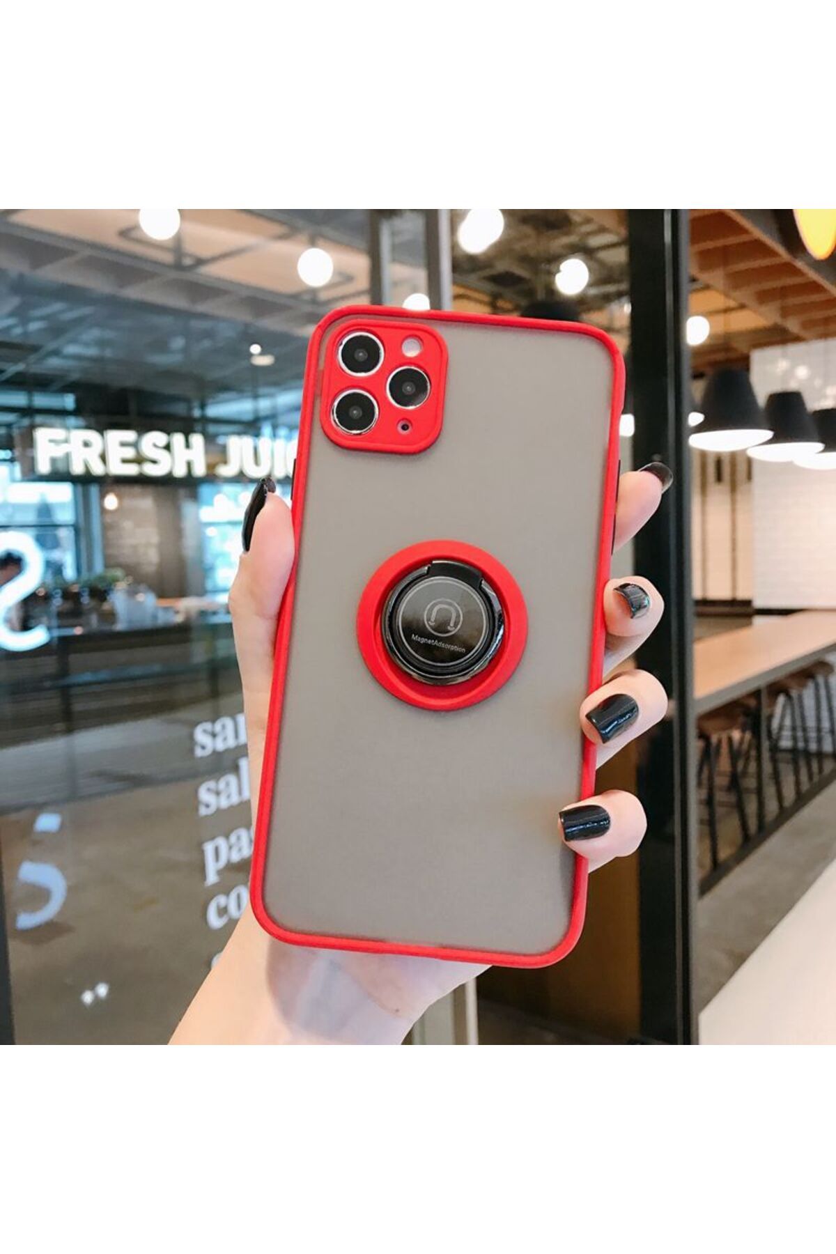 Rivor Apple iPhone 11 Pro Kılıf Kamera Korumalı Standlı Buzlu Kenarları Renkli Yüzüklü Silikon Kapak