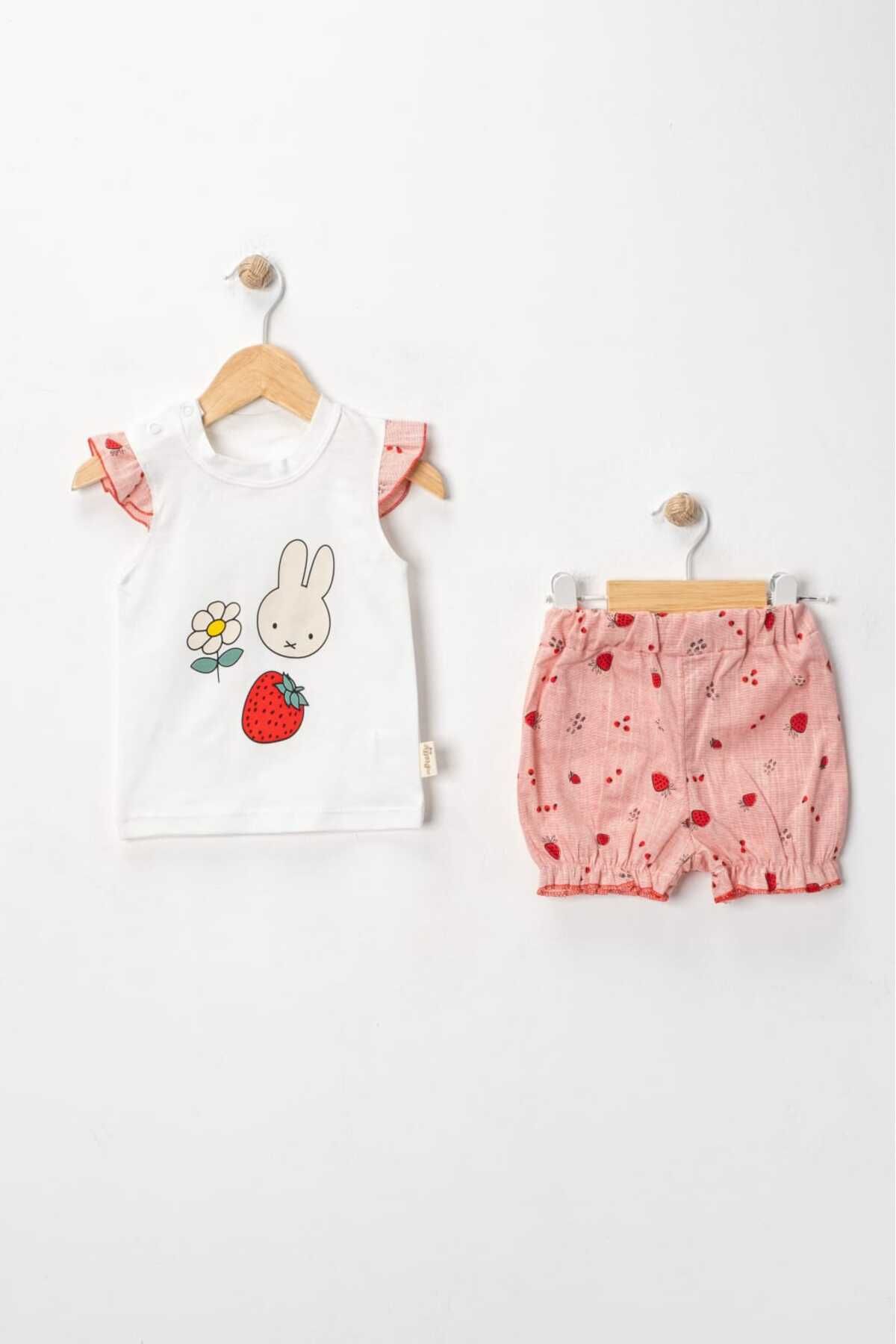 MyPrettyBaby ÇİLEK BASKILI KIZ BEBEK YAZLIK ŞORTLU ALT ÜST 2'Lİ TAKIM
