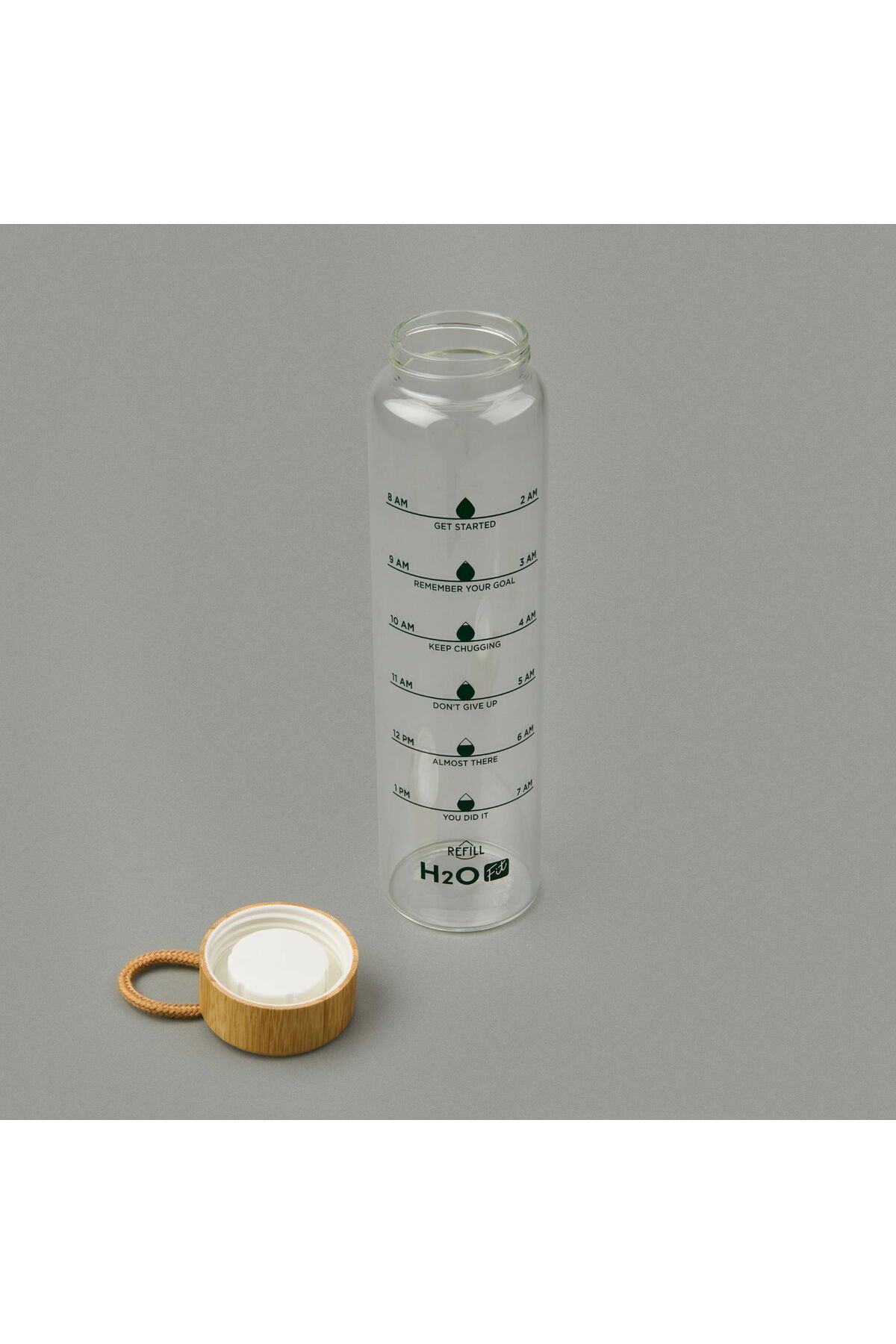 MATMEL-H2O Fit Glass Flask with Bamboo Lid - Transparent / Light Brown - 1 Lt 3