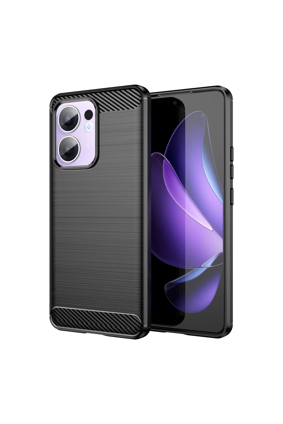 Microcase Oppo Reno 13F 5G ile Uyumlu Brushed Carbon Fiber Silikon Kılıf - Siyah AL3332